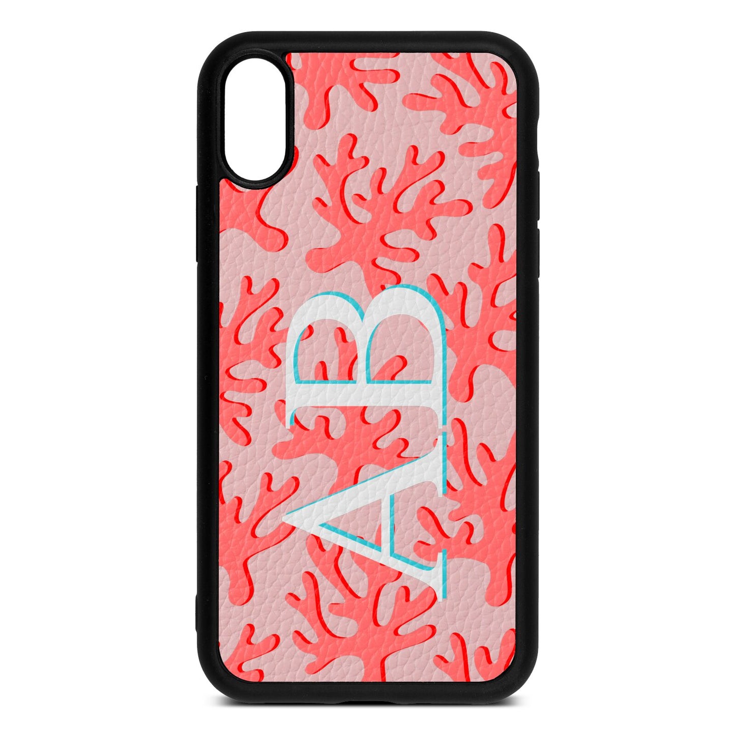 Custom Coral Initials Pink Pebble Leather iPhone Xr Case