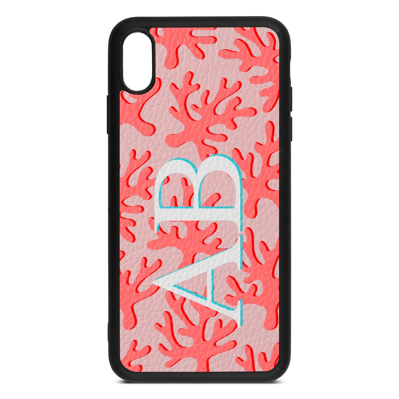 Custom Coral Initials Pink Pebble Leather iPhone Xs Max Case