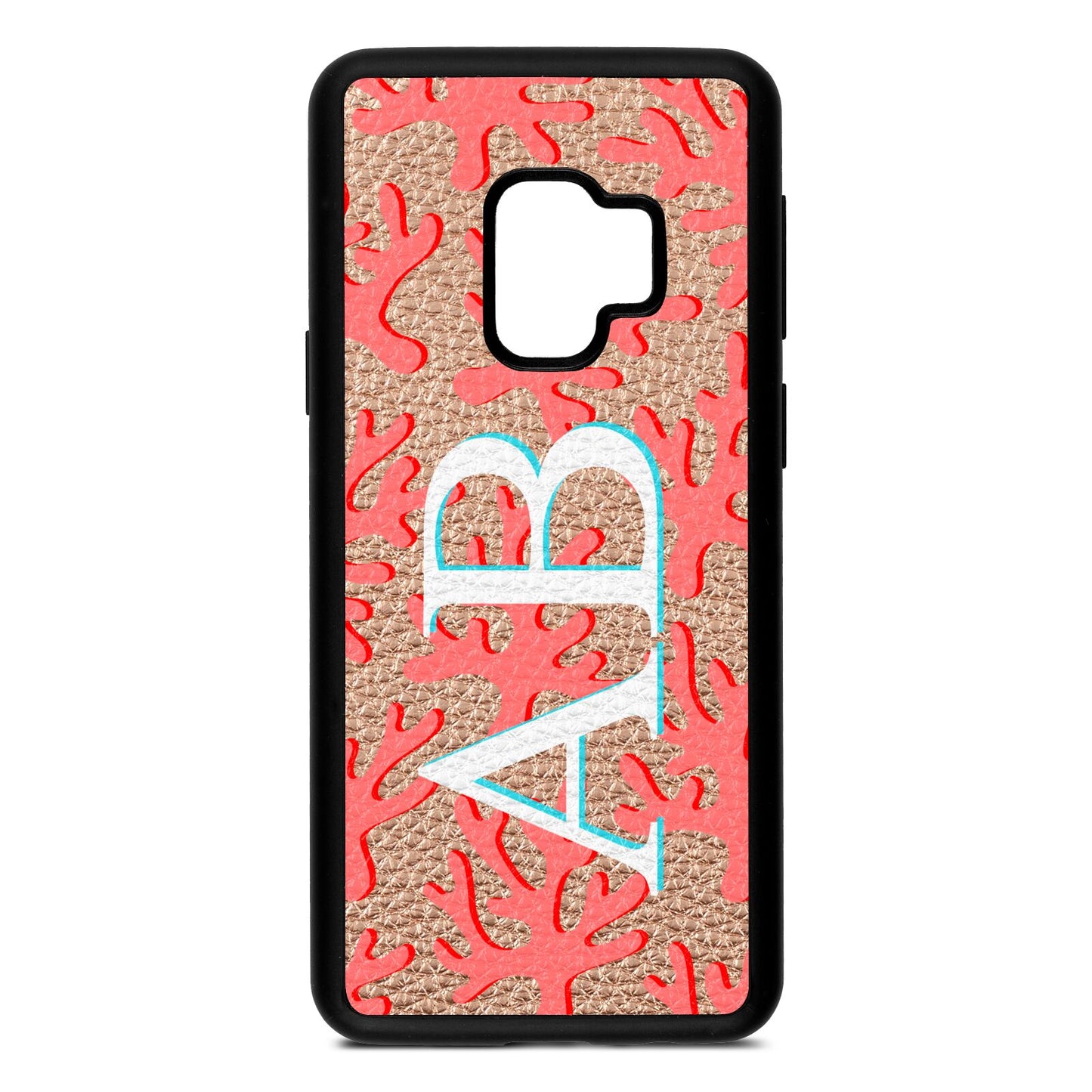 Custom Coral Initials Rose Gold Pebble Leather Samsung S9 Case