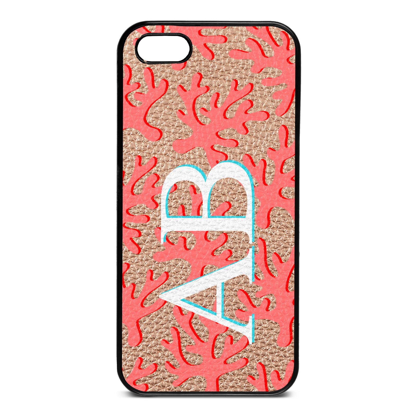 Custom Coral Initials Rose Gold Pebble Leather iPhone 5 Case