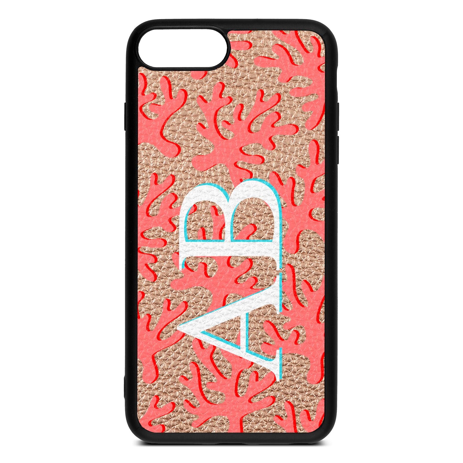 Custom Coral Initials Rose Gold Pebble Leather iPhone 8 Plus Case