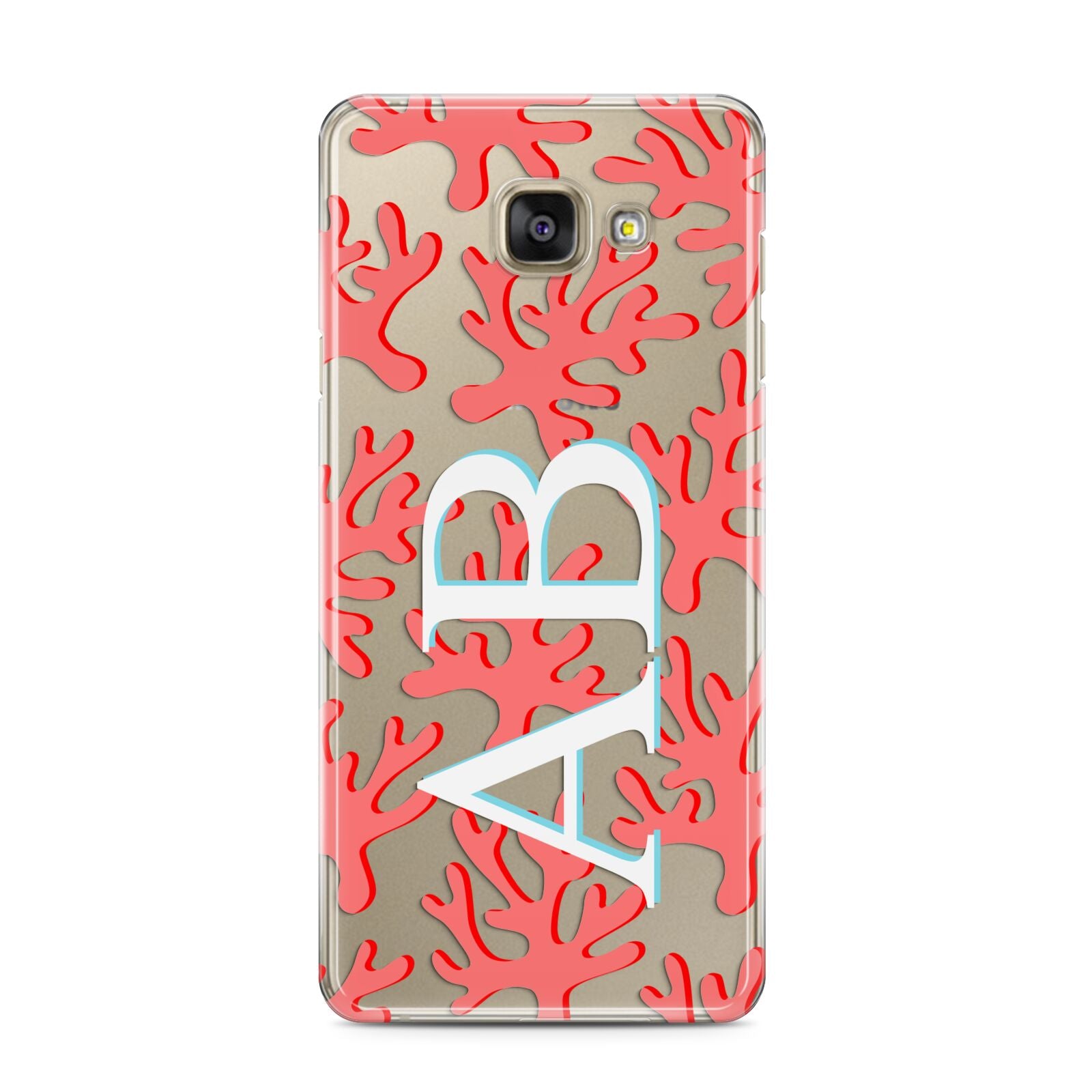 Custom Coral Initials Samsung Galaxy A3 2016 Case on gold phone