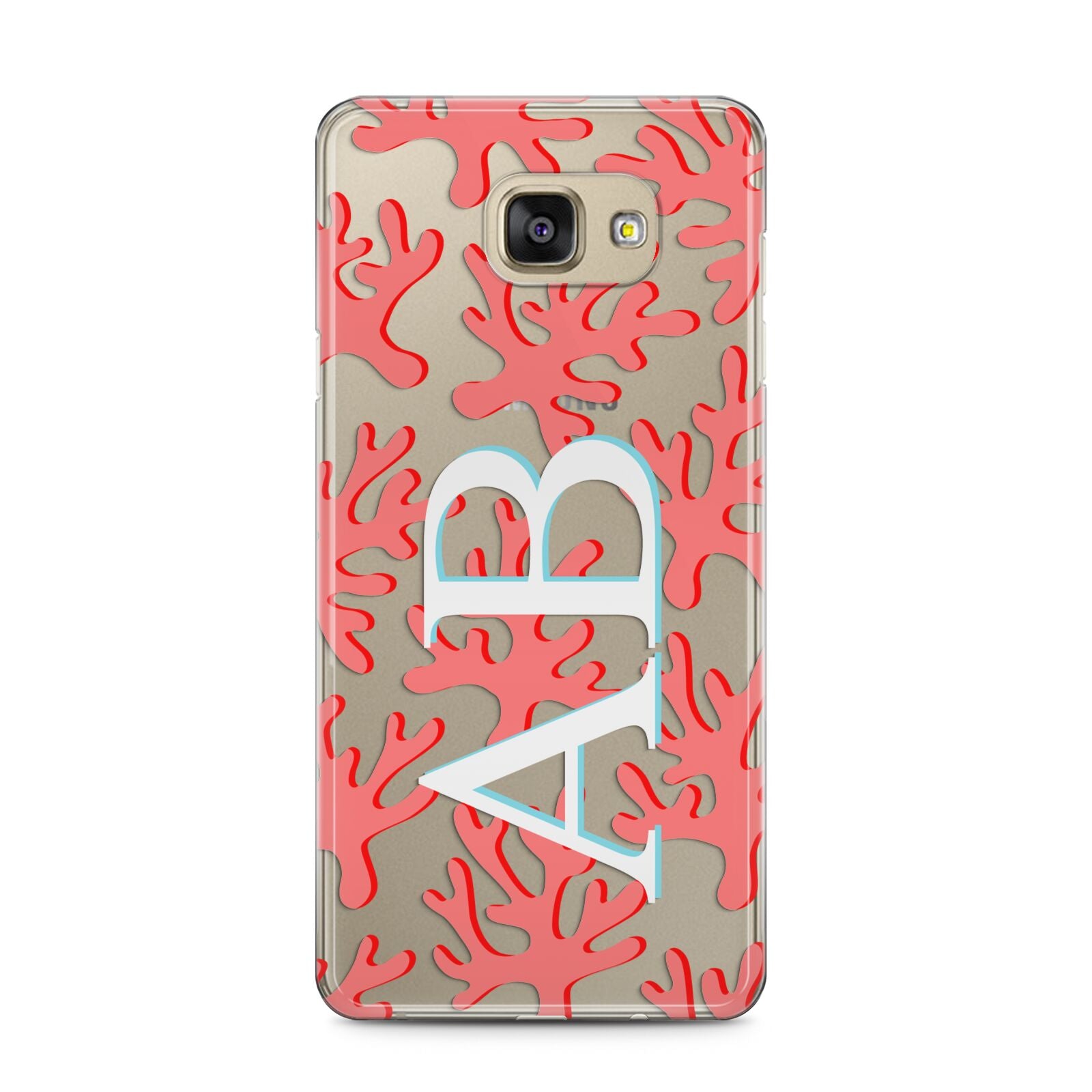 Custom Coral Initials Samsung Galaxy A5 2016 Case on gold phone