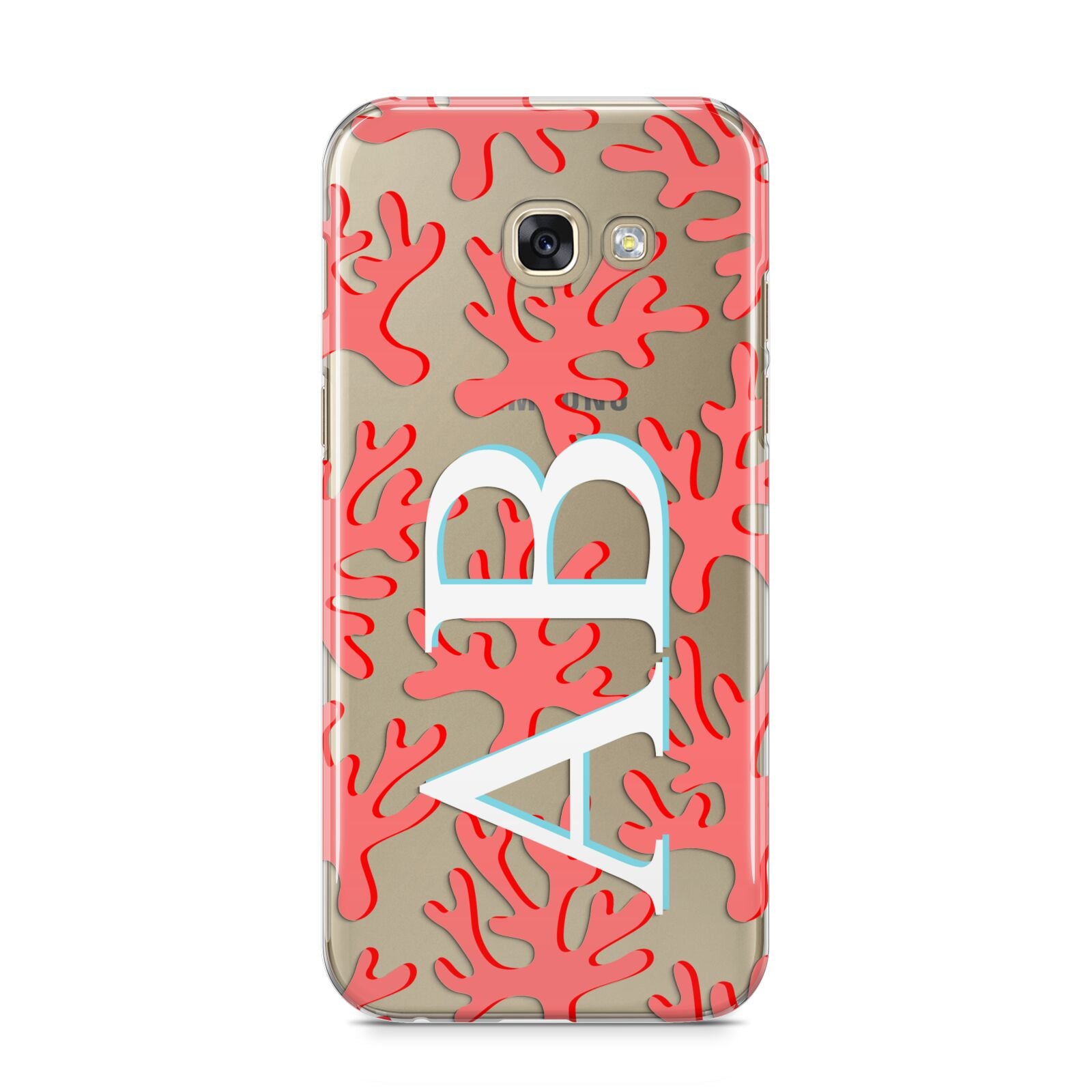 Custom Coral Initials Samsung Galaxy A5 2017 Case on gold phone
