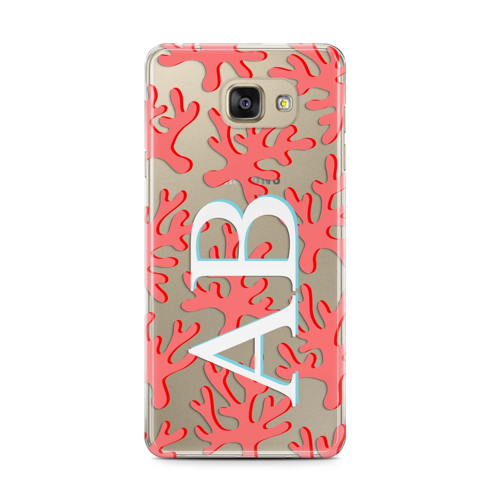 Custom Coral Initials Samsung Galaxy A7 2016 Case on gold phone