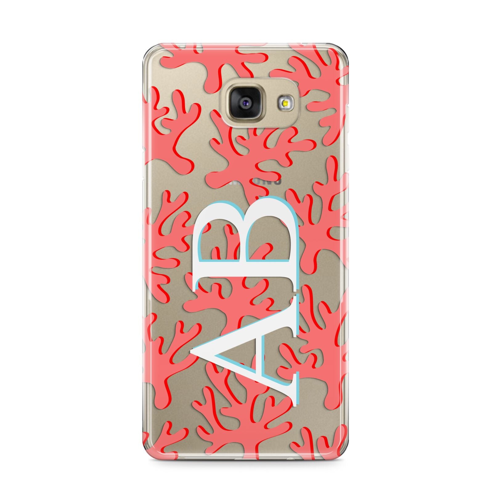 Custom Coral Initials Samsung Galaxy A9 2016 Case on gold phone
