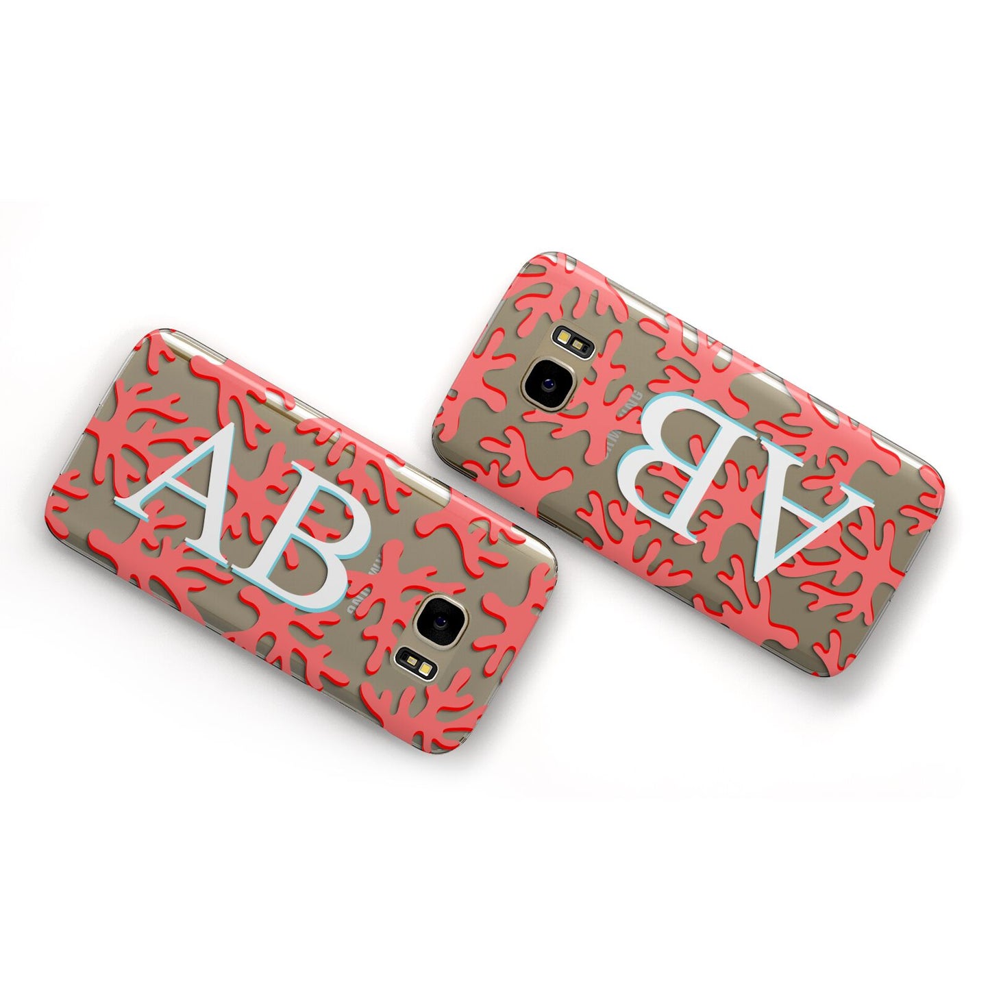 Custom Coral Initials Samsung Galaxy Case Flat Overview