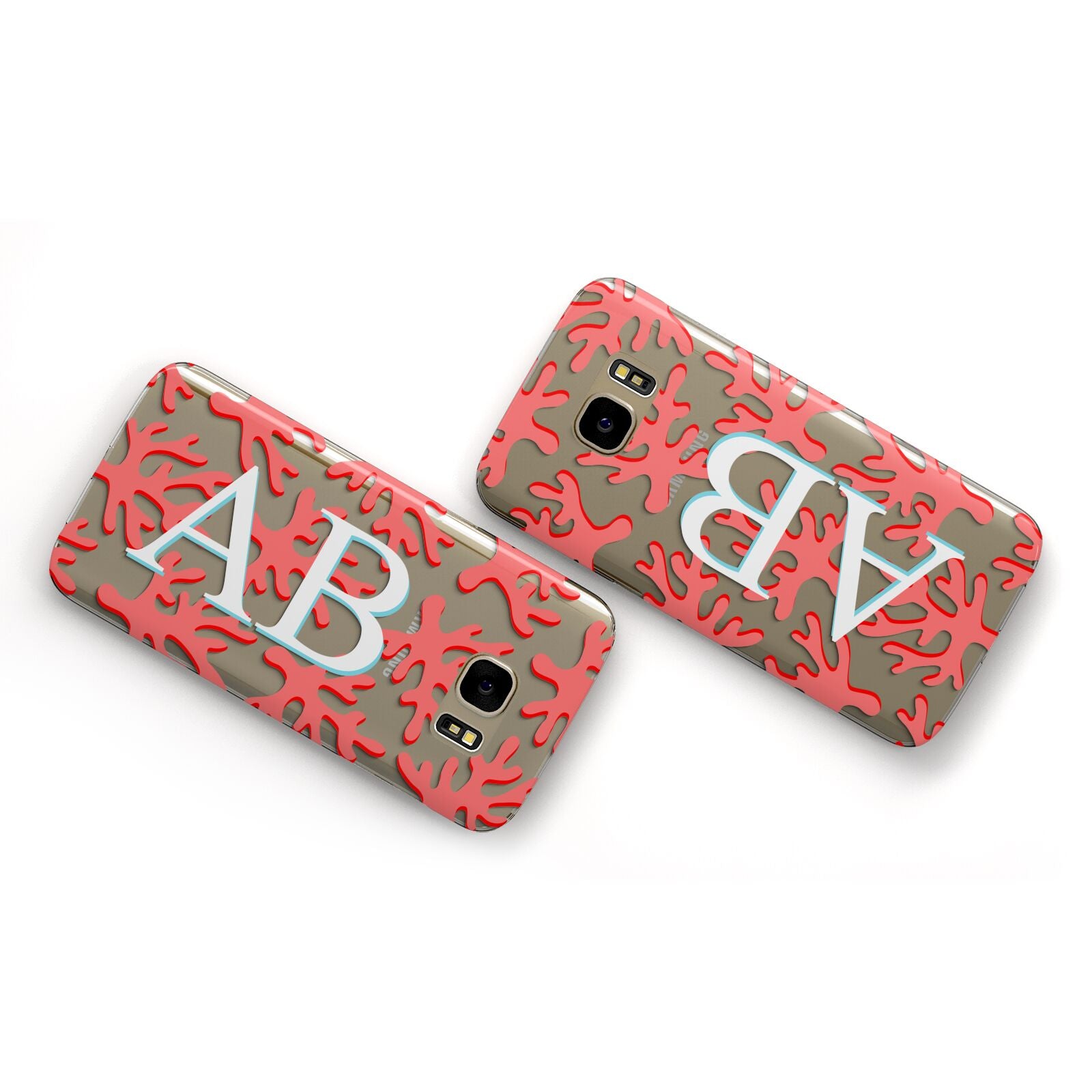 Custom Coral Initials Samsung Galaxy Case Flat Overview