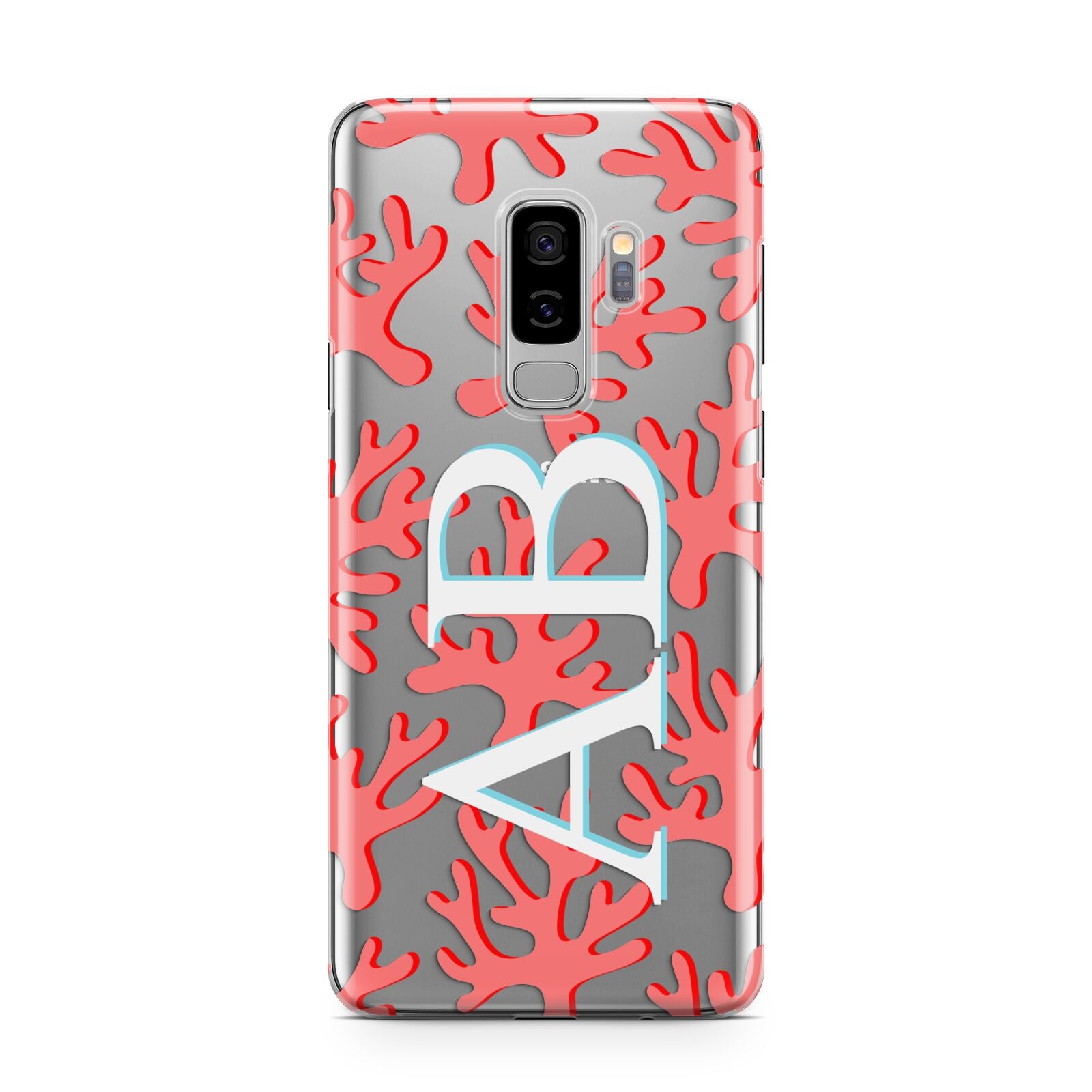 Custom Coral Initials Samsung Galaxy S9 Plus Case on Silver phone
