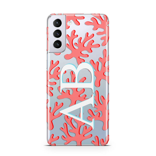 Custom Coral Initials Samsung S21 Plus Phone Case