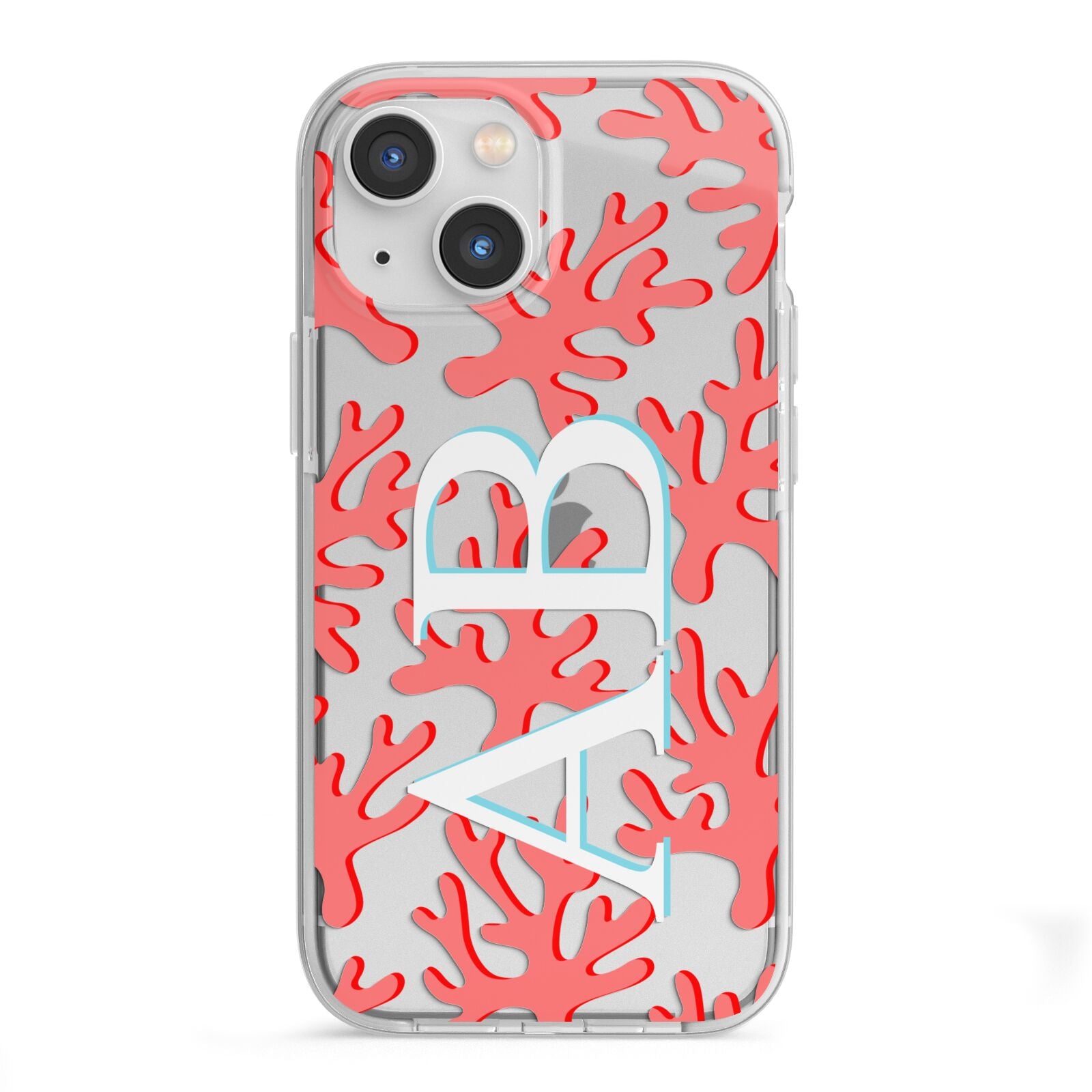 Custom Coral Initials iPhone 13 Mini TPU Impact Case with White Edges