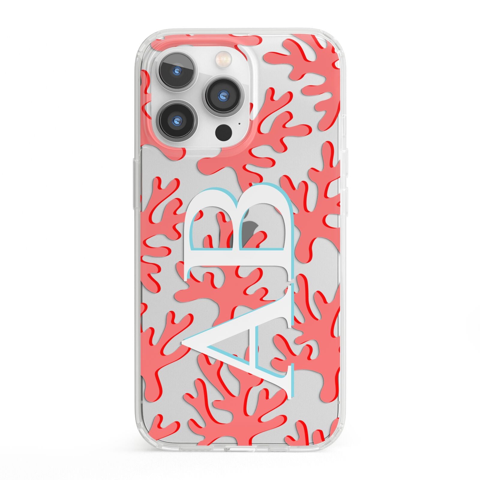 Custom Coral Initials iPhone 13 Pro Clear Bumper Case