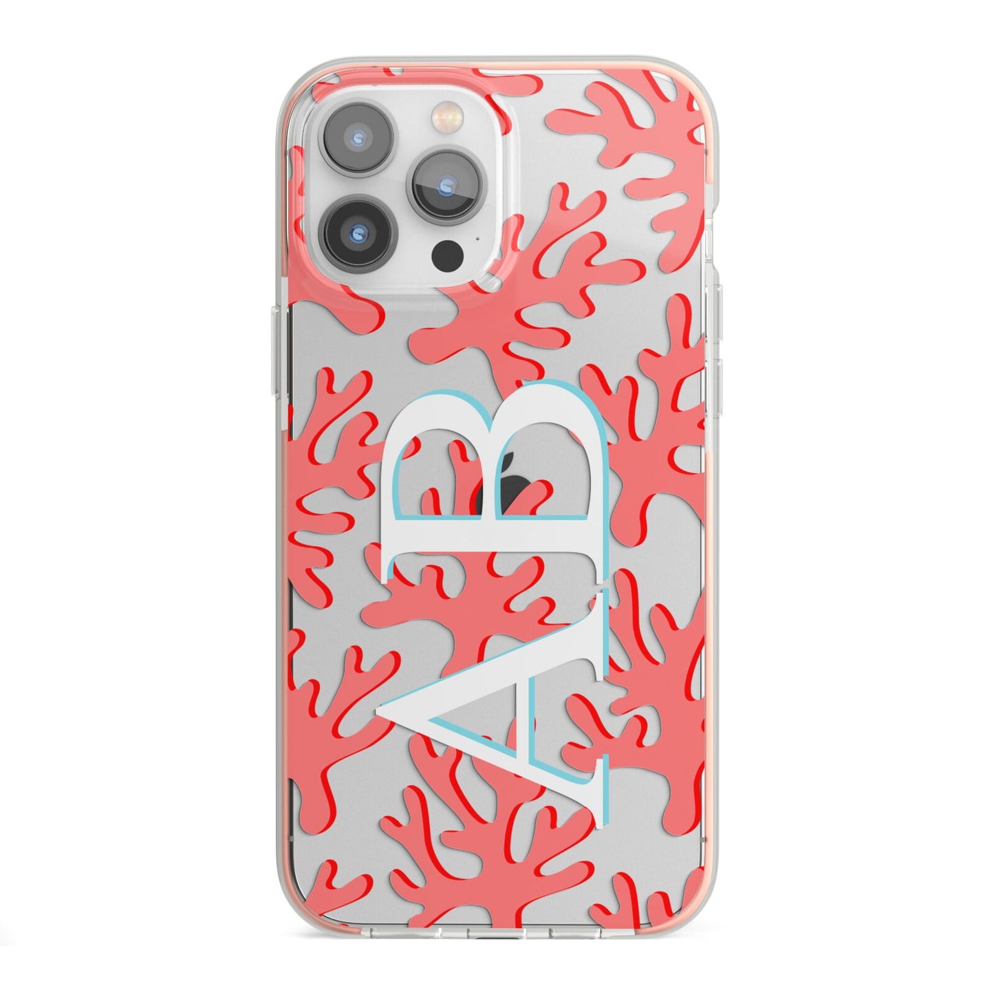 Custom Coral Initials iPhone 13 Pro Max TPU Impact Case with Pink Edges