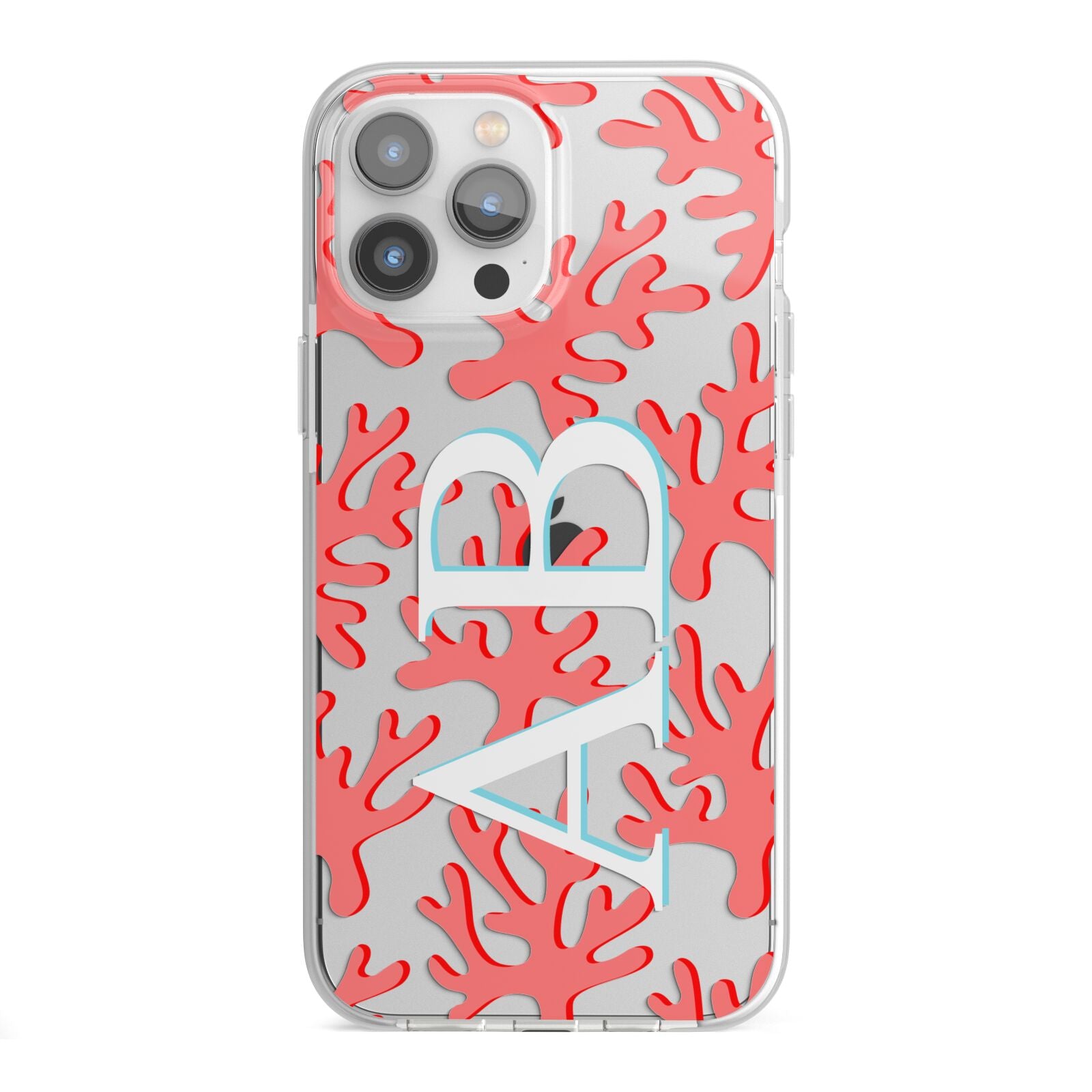 Custom Coral Initials iPhone 13 Pro Max TPU Impact Case with White Edges