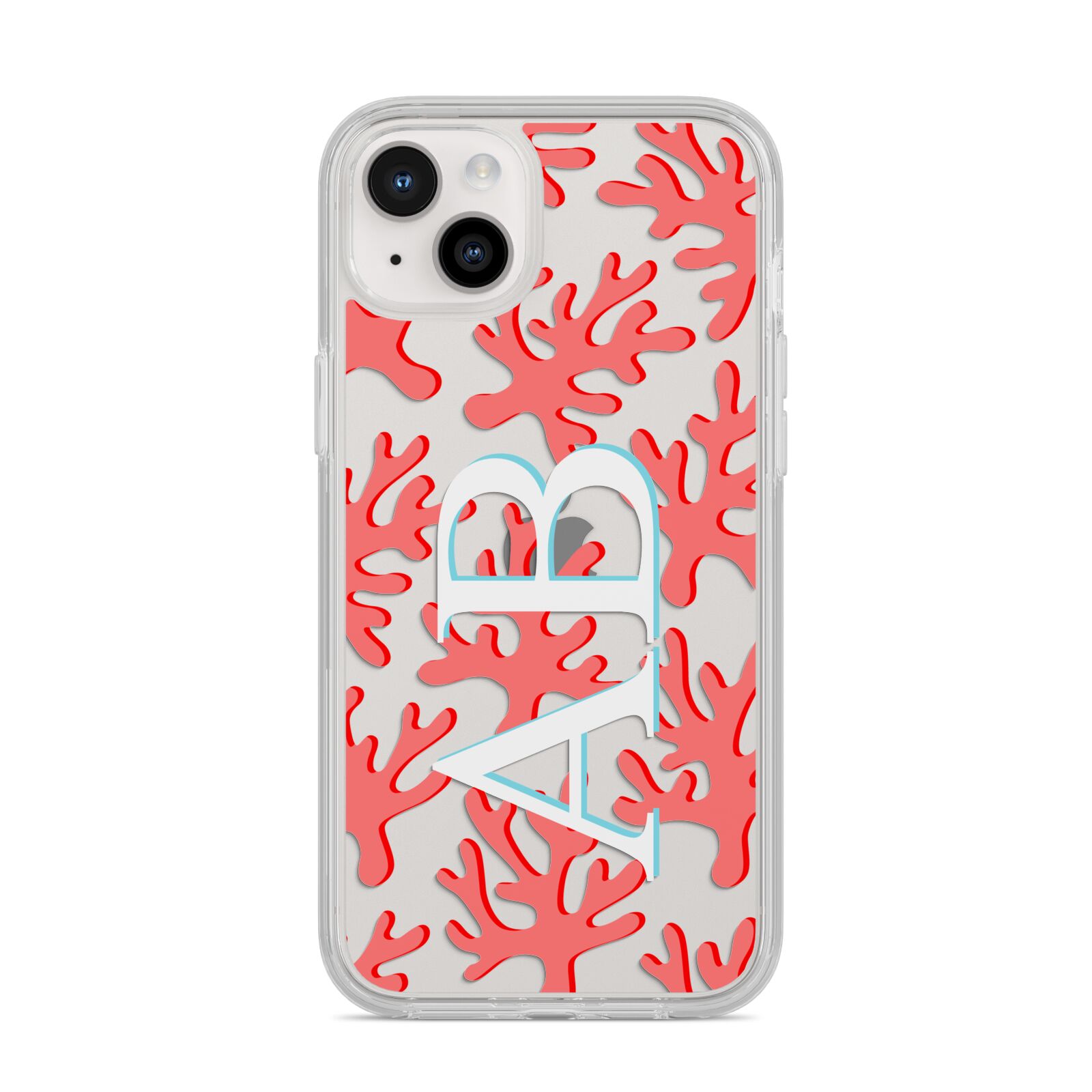 Custom Coral Initials iPhone 14 Plus Clear Tough Case Starlight