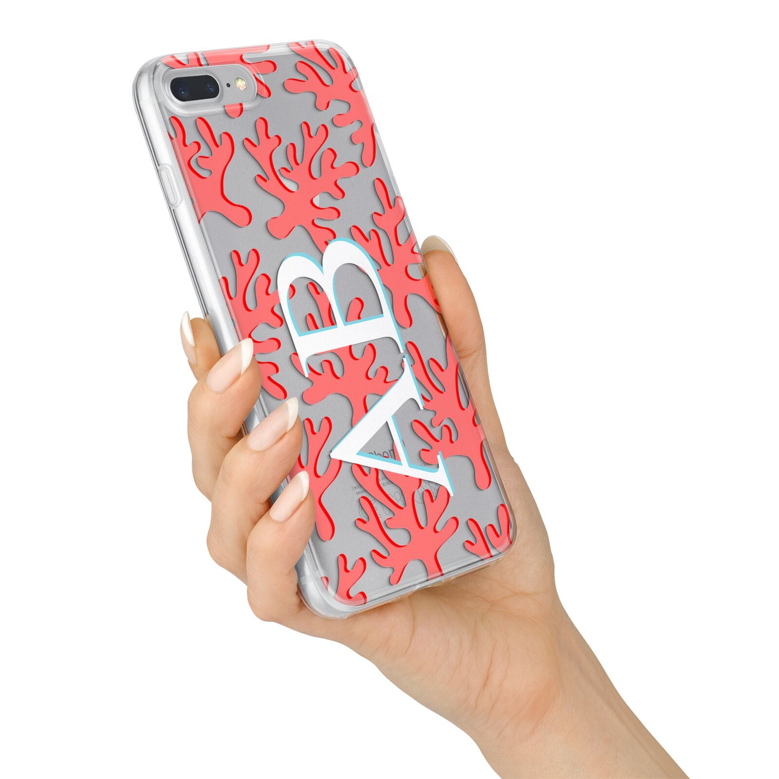 Custom Coral Initials iPhone 7 Plus Bumper Case on Silver iPhone Alternative Image