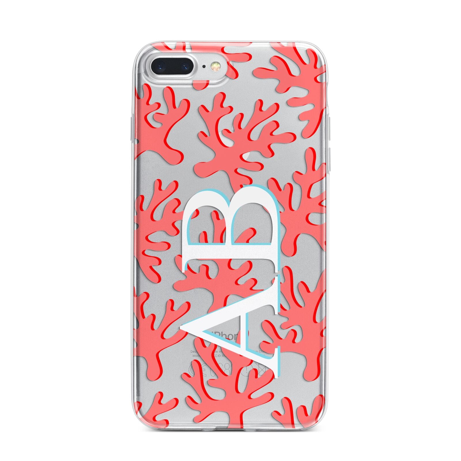 Custom Coral Initials iPhone 7 Plus Bumper Case on Silver iPhone