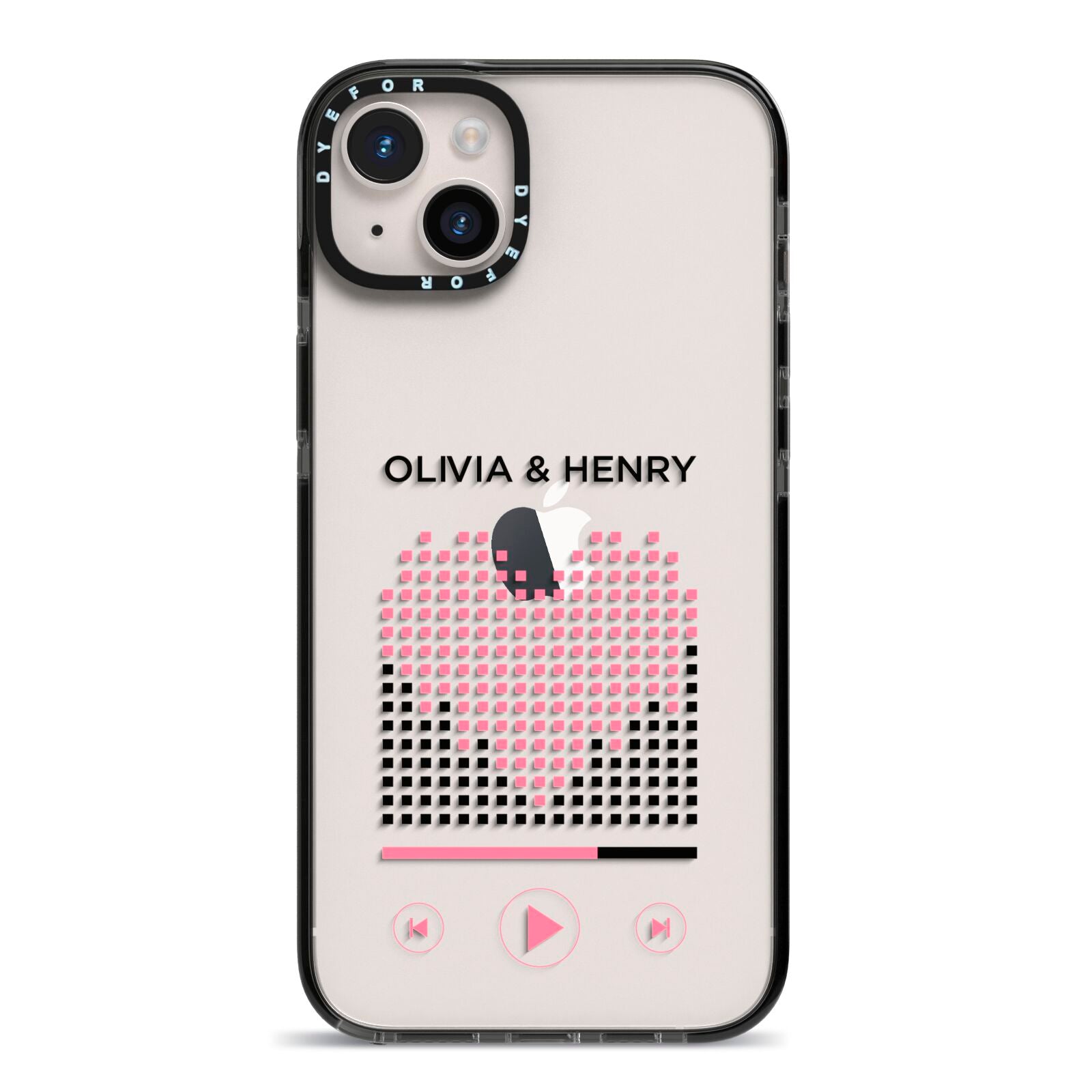 Custom Couples Music iPhone 14 Plus Black Impact Case on Silver phone
