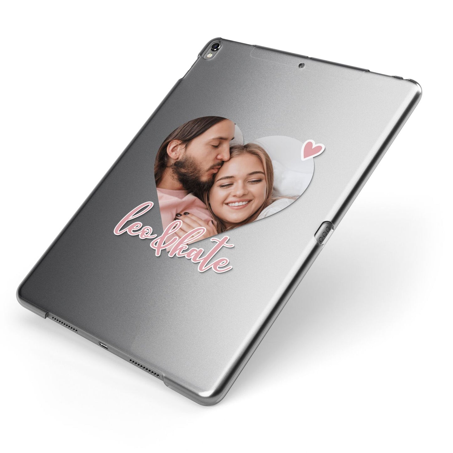 Custom Couples Photo Apple iPad Case on Grey iPad Side View