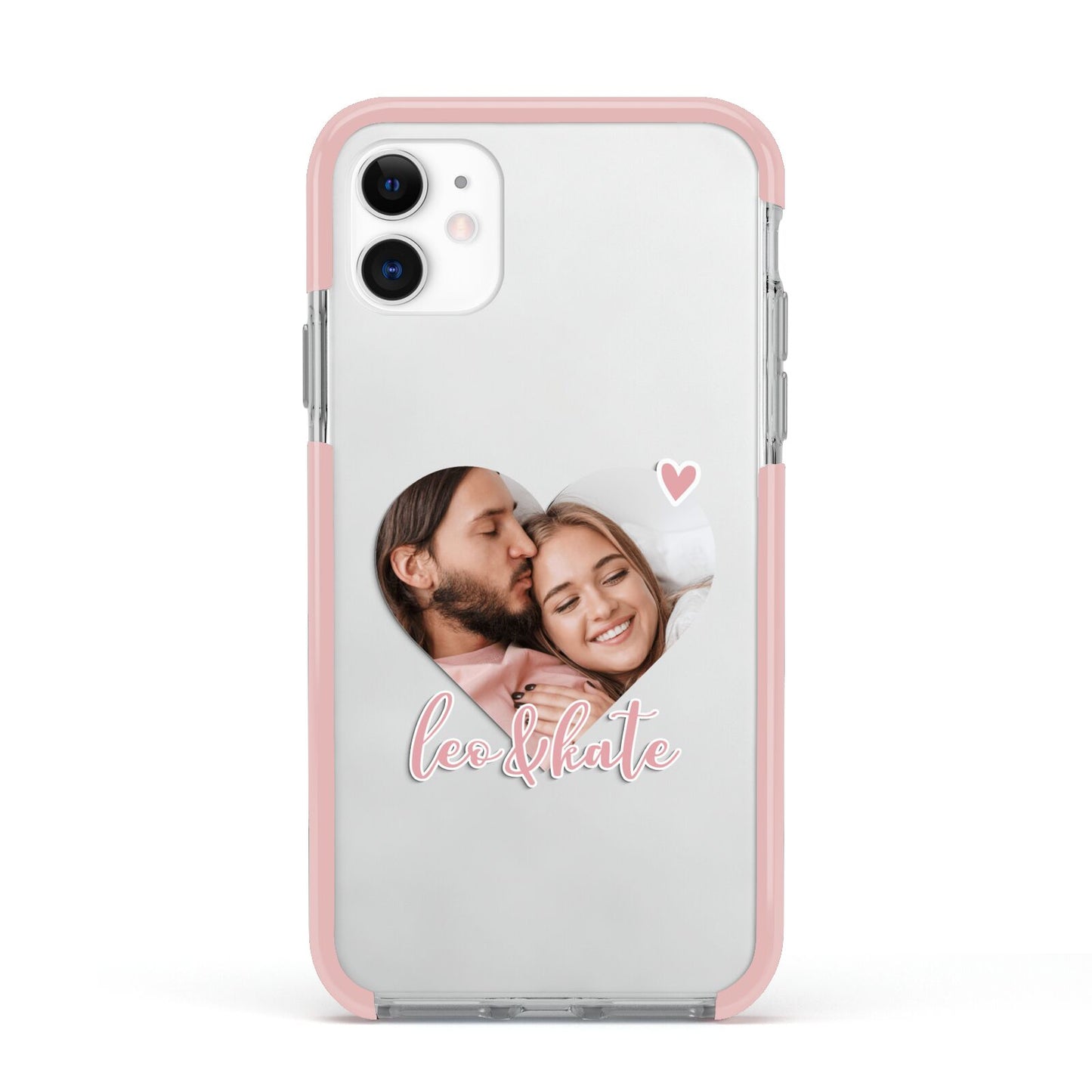 Custom Couples Photo Apple iPhone 11 in White with Pink Impact Case