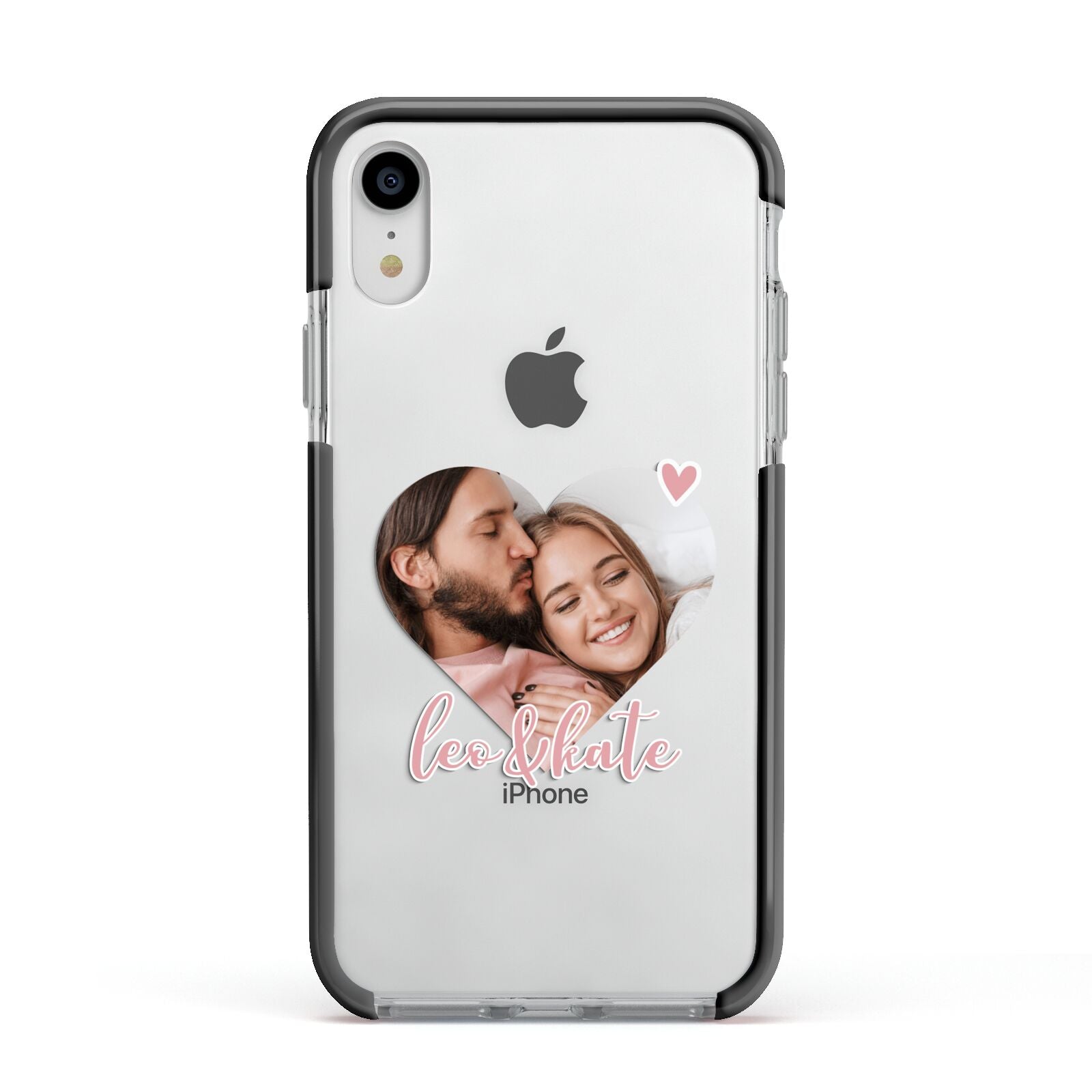Custom Couples Photo Apple iPhone XR Impact Case Black Edge on Silver Phone