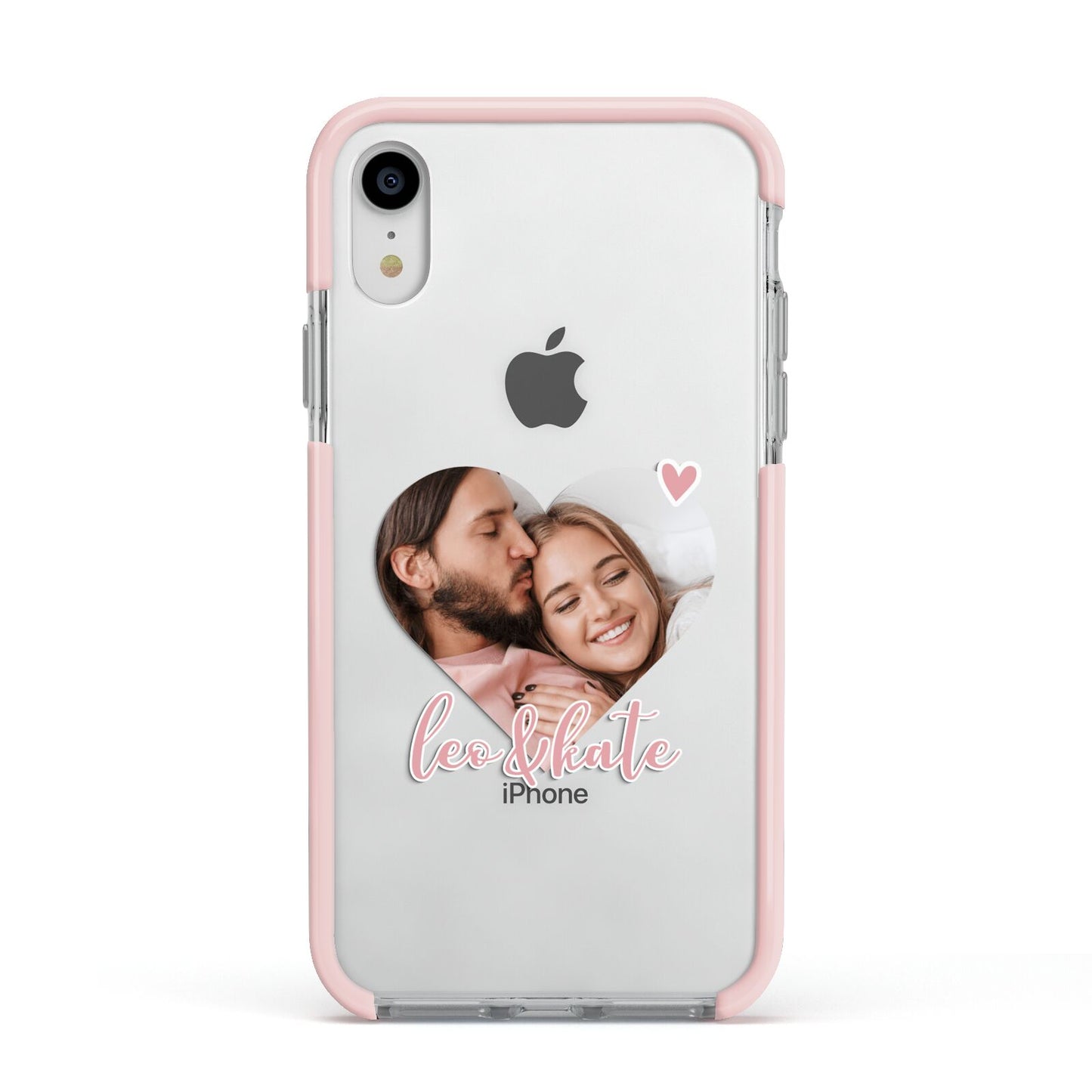 Custom Couples Photo Apple iPhone XR Impact Case Pink Edge on Silver Phone