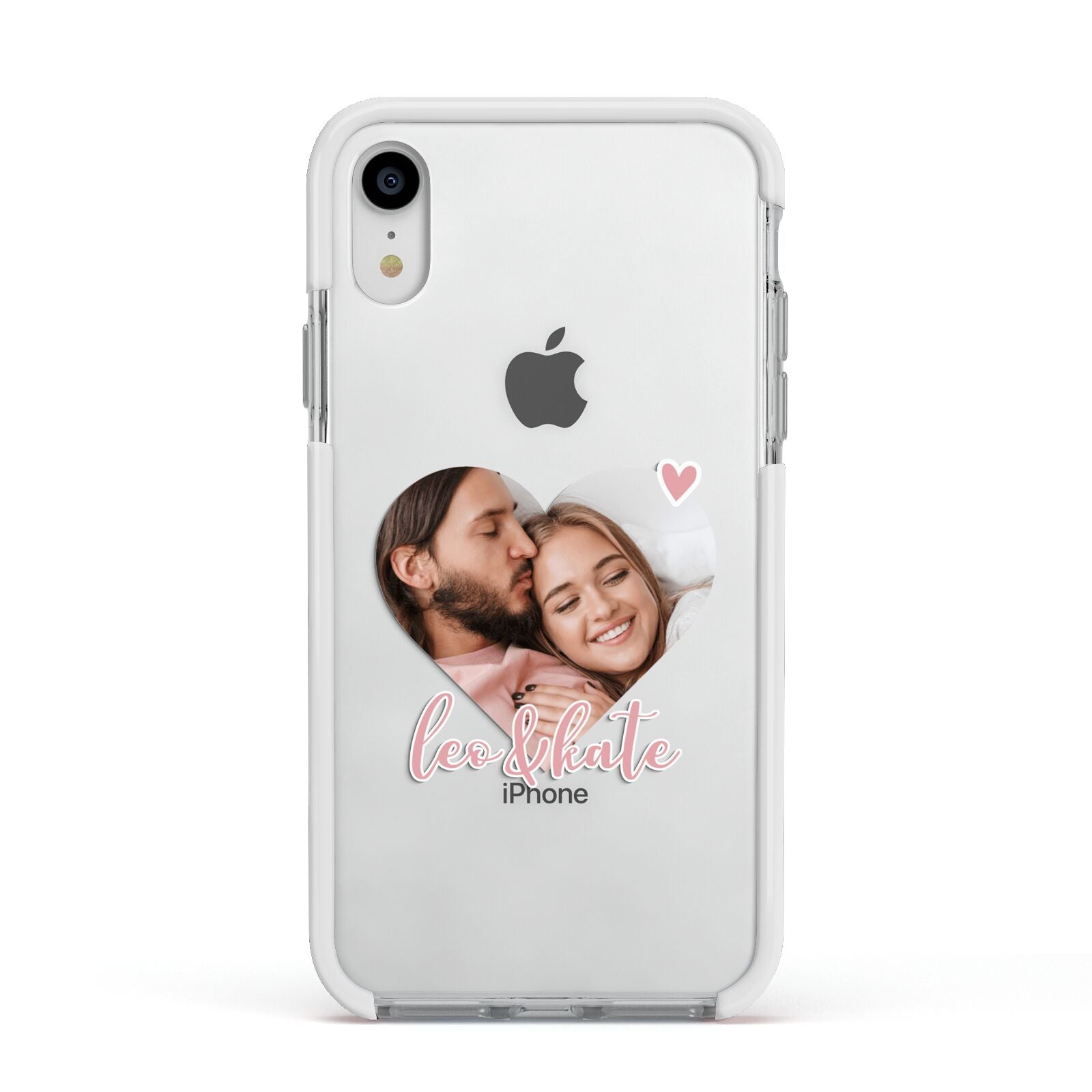 Custom Couples Photo Apple iPhone XR Impact Case White Edge on Silver Phone