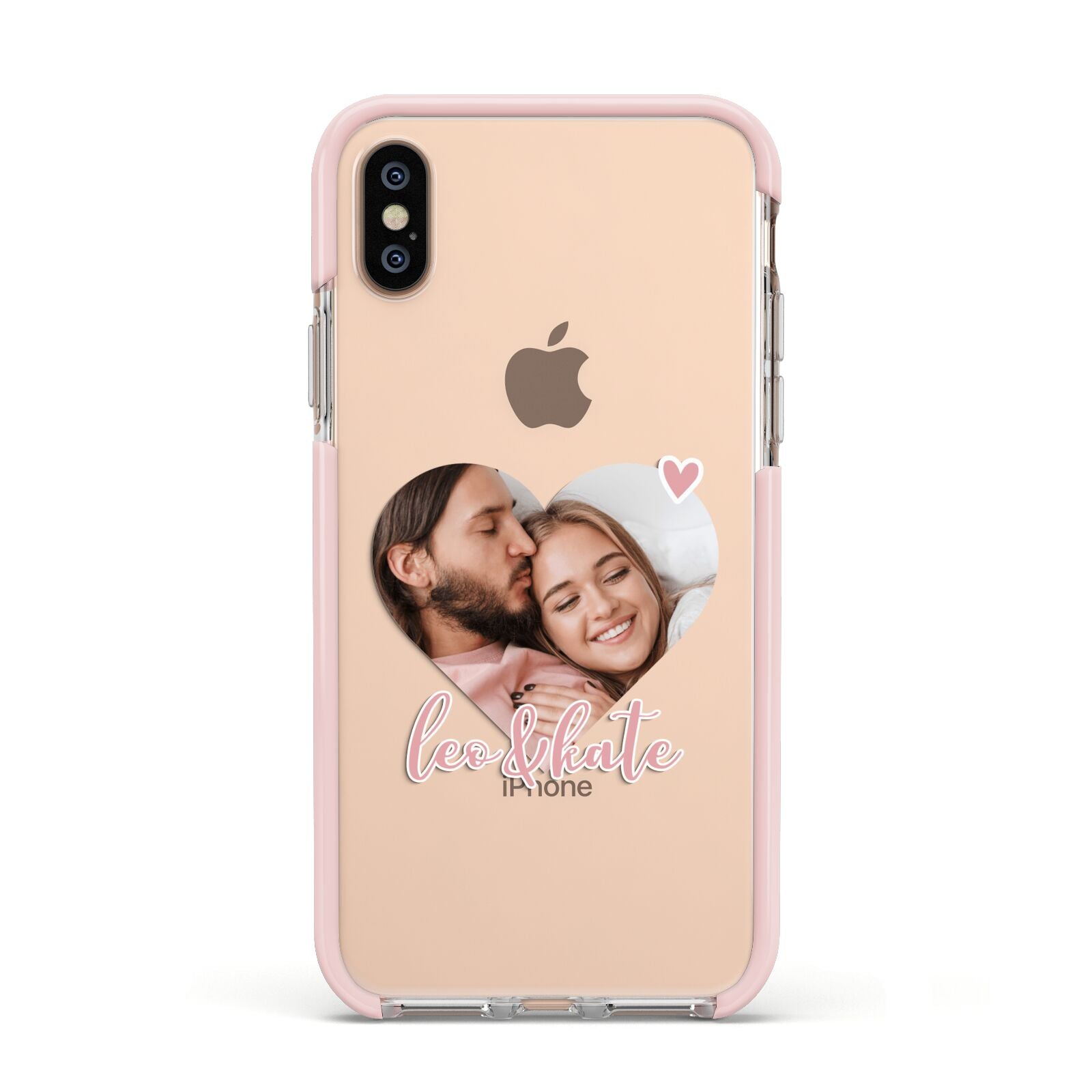 Custom Couples Photo Apple iPhone Xs Impact Case Pink Edge on Gold Phone