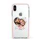 Custom Couples Photo Apple iPhone Xs Impact Case Pink Edge on Silver Phone