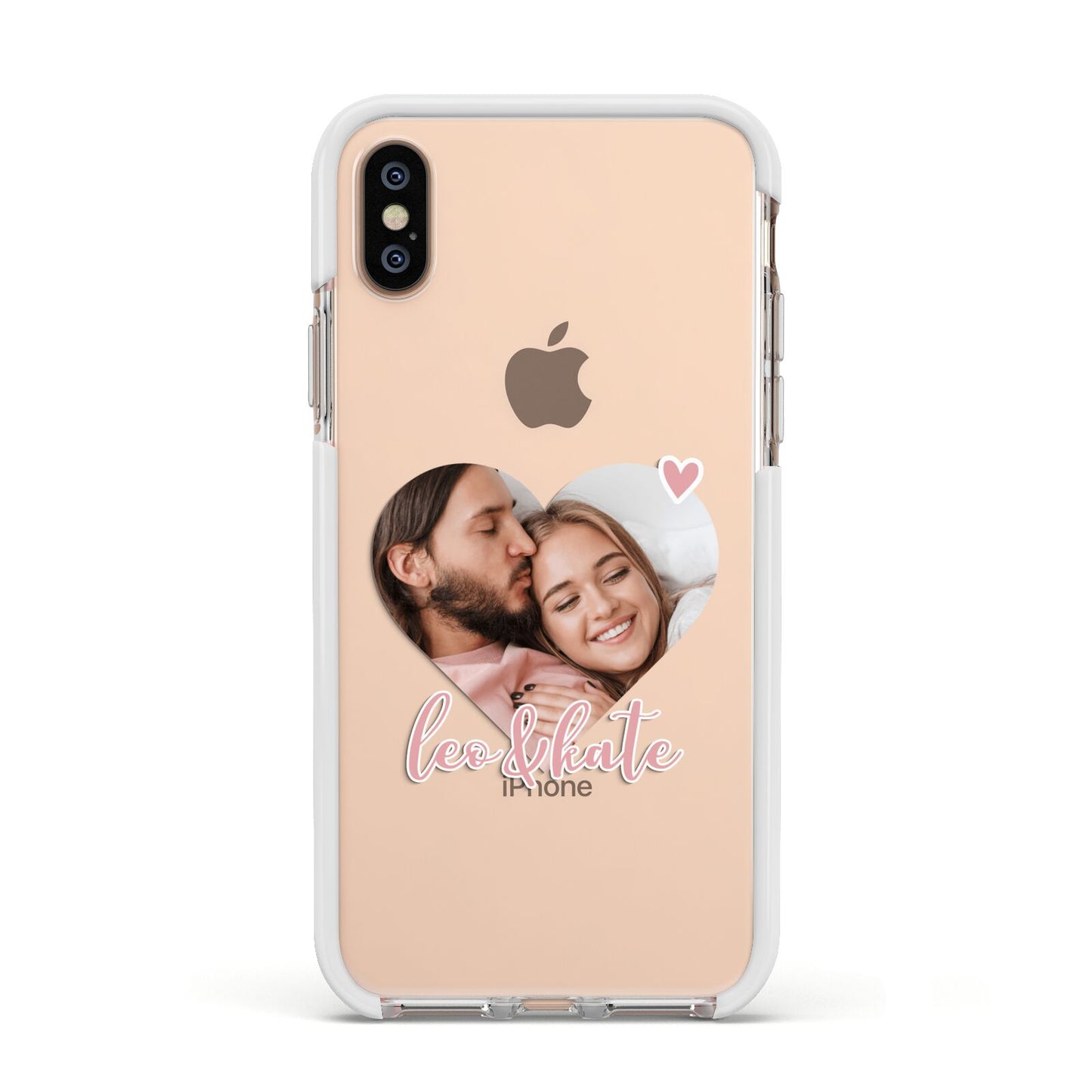 Custom Couples Photo Apple iPhone Xs Impact Case White Edge on Gold Phone