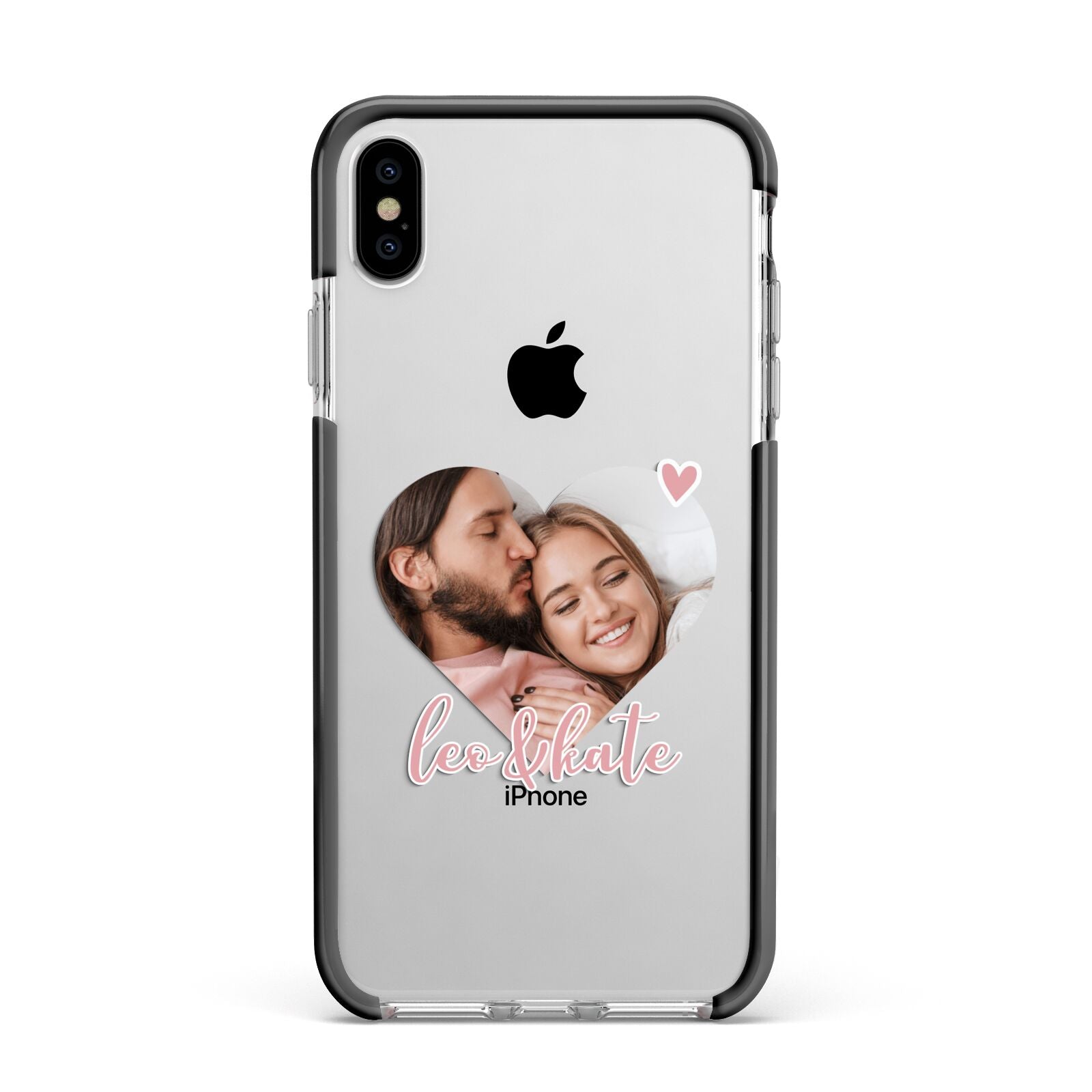 Custom Couples Photo Apple iPhone Xs Max Impact Case Black Edge on Silver Phone