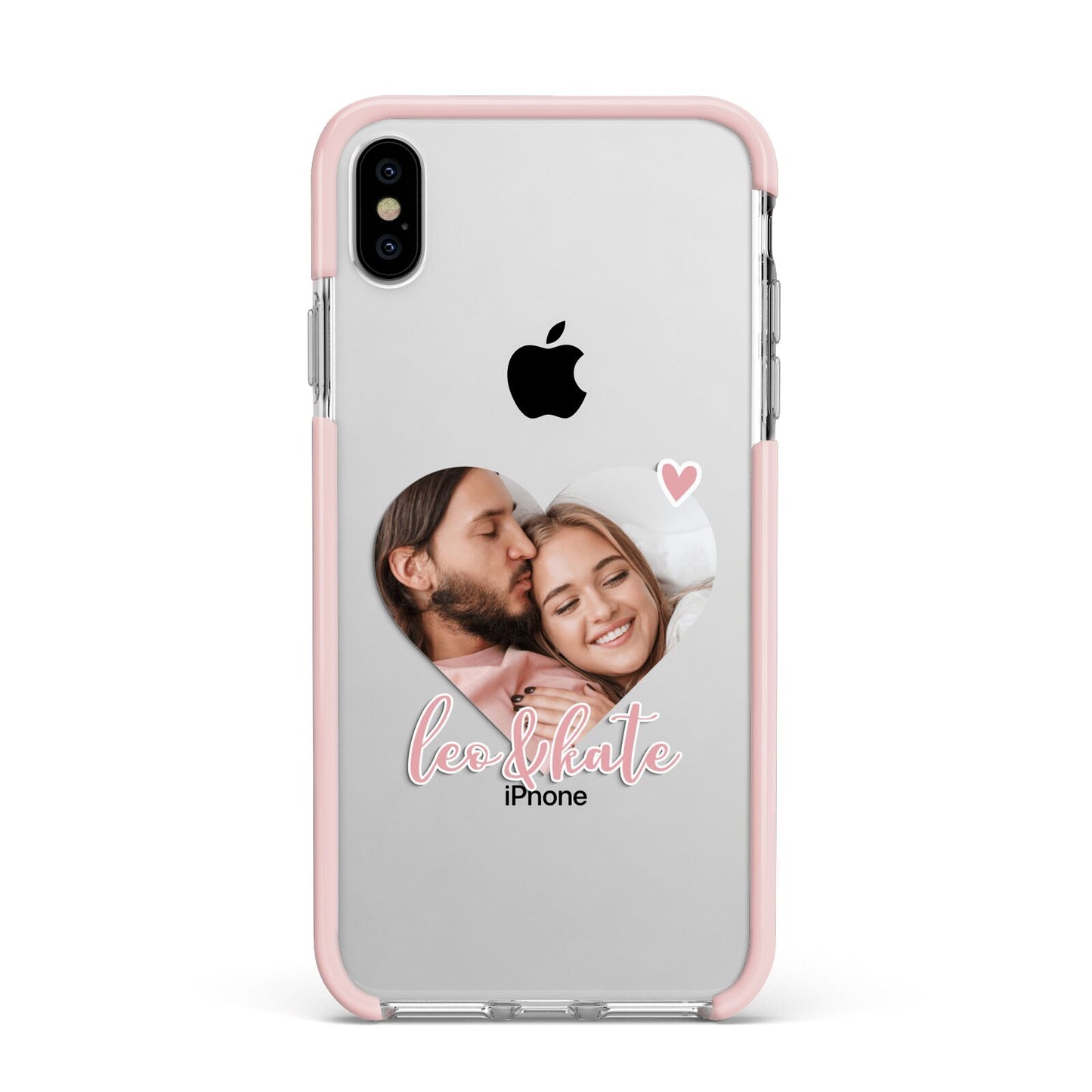 Custom Couples Photo Apple iPhone Xs Max Impact Case Pink Edge on Silver Phone