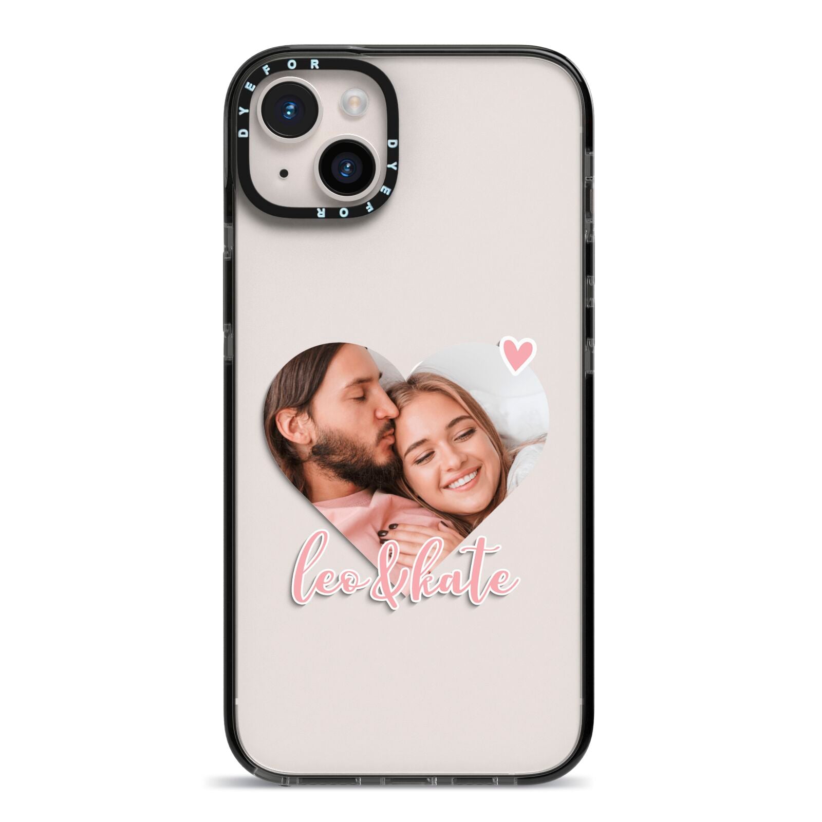 Custom Couples Photo iPhone 14 Plus Black Impact Case on Silver phone