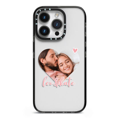 Custom Couples Photo iPhone 14 Pro Black Impact Case on Silver phone