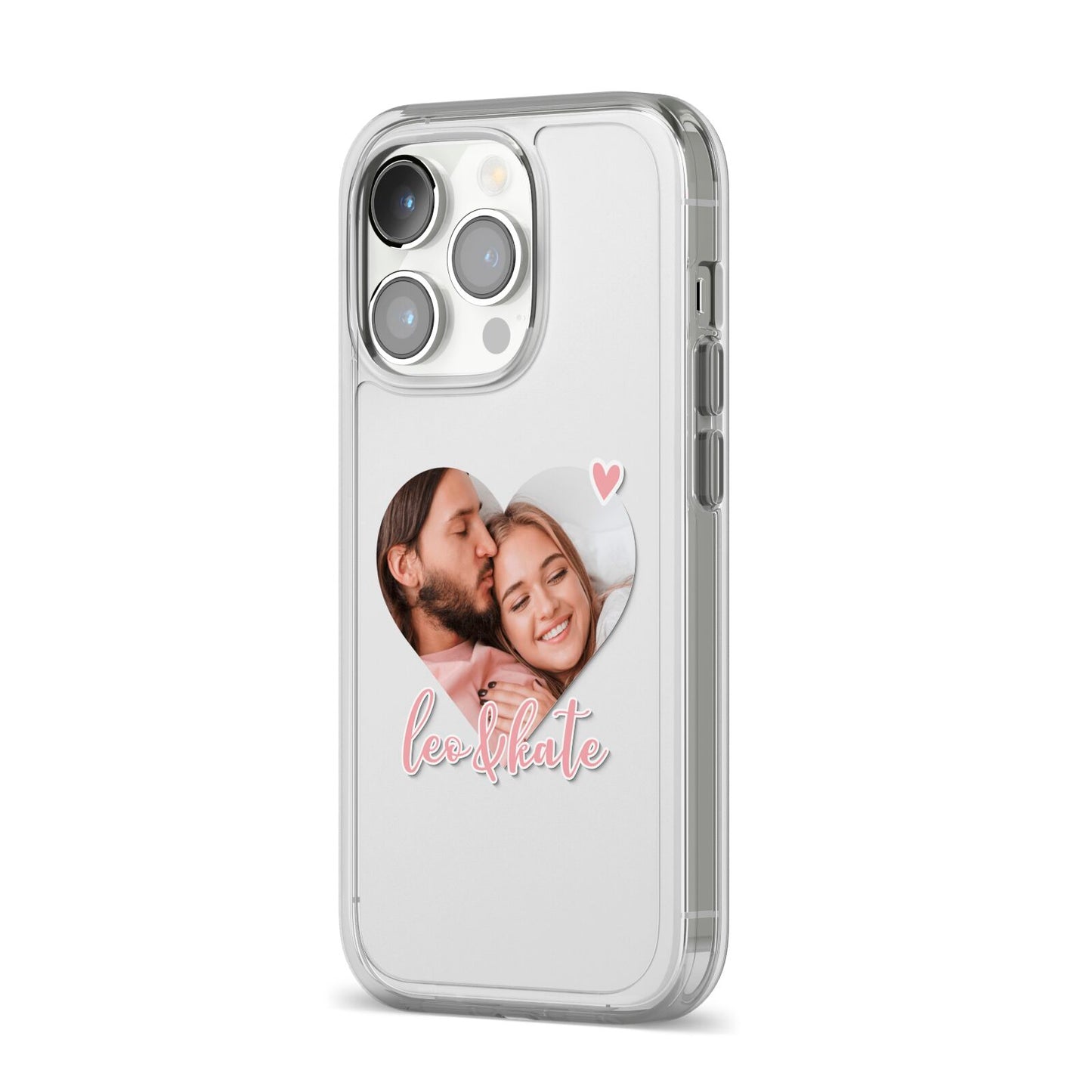 Custom Couples Photo iPhone 14 Pro Clear Tough Case Silver Angled Image