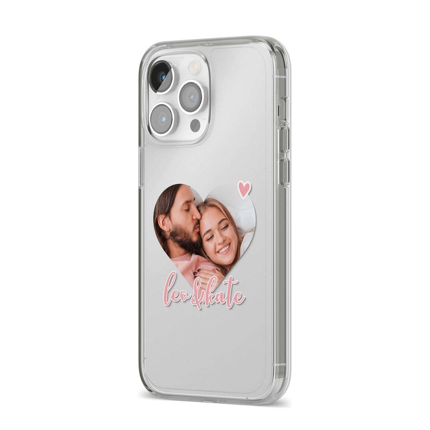 Custom Couples Photo iPhone 14 Pro Max Clear Tough Case Silver Angled Image
