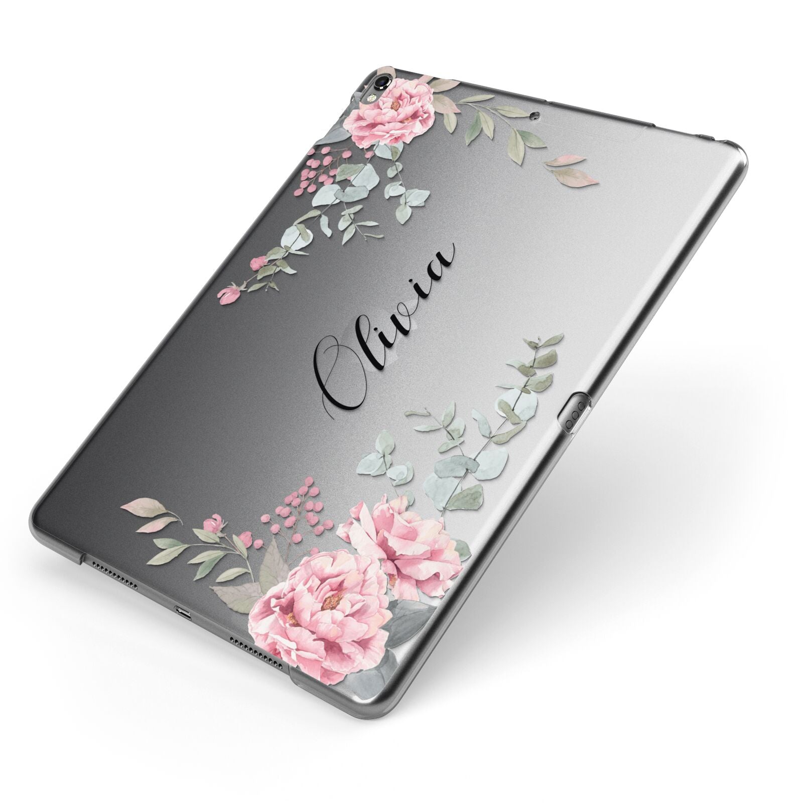Custom Decorative Floral Apple iPad Case on Grey iPad Side View
