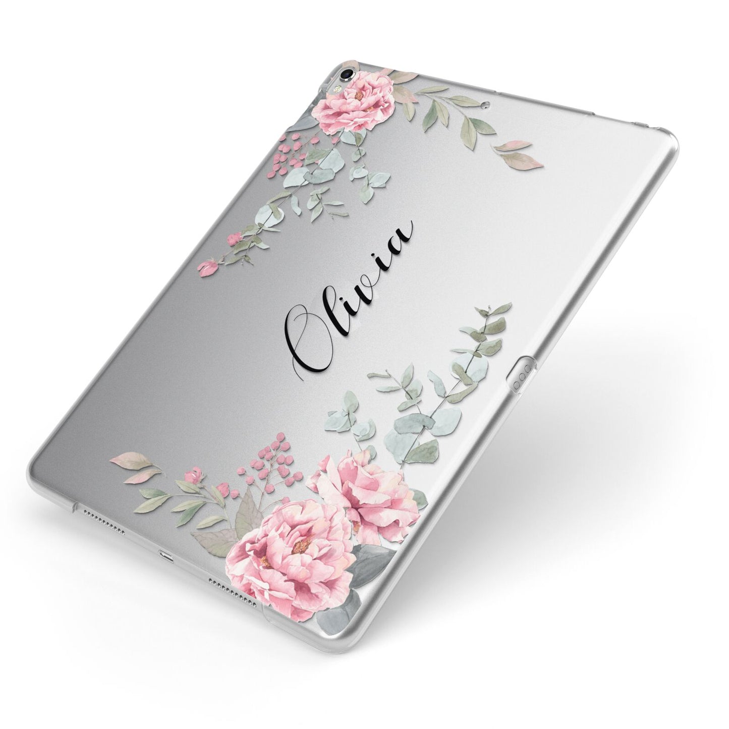 Custom Decorative Floral Apple iPad Case on Silver iPad Side View