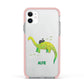 Custom Dinosaur Apple iPhone 11 in White with Pink Impact Case