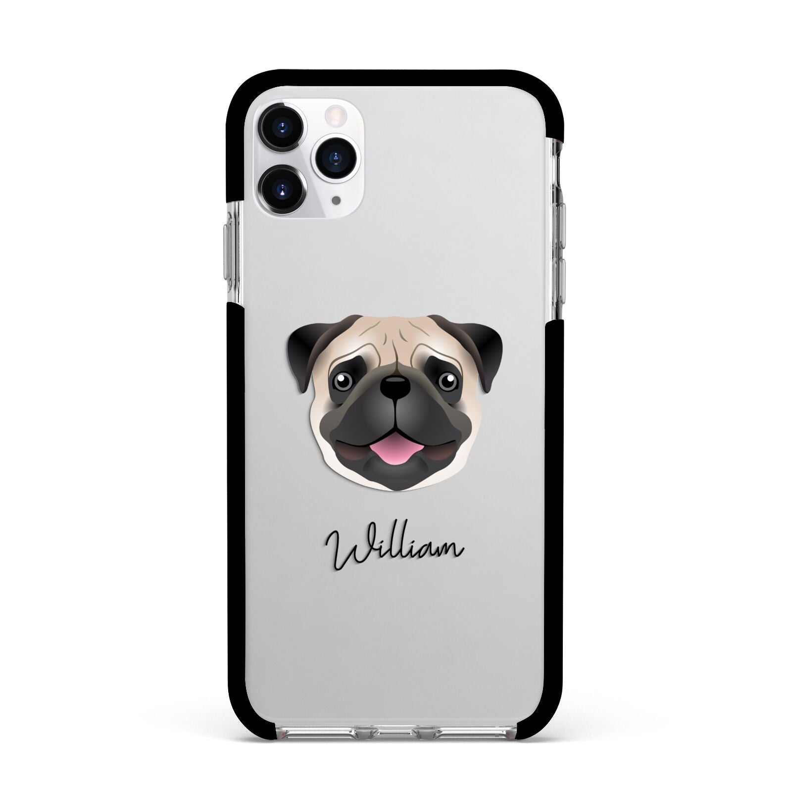 Custom Dog Illustration with Name Apple iPhone 11 Pro Max in Silver with Black Impact Case