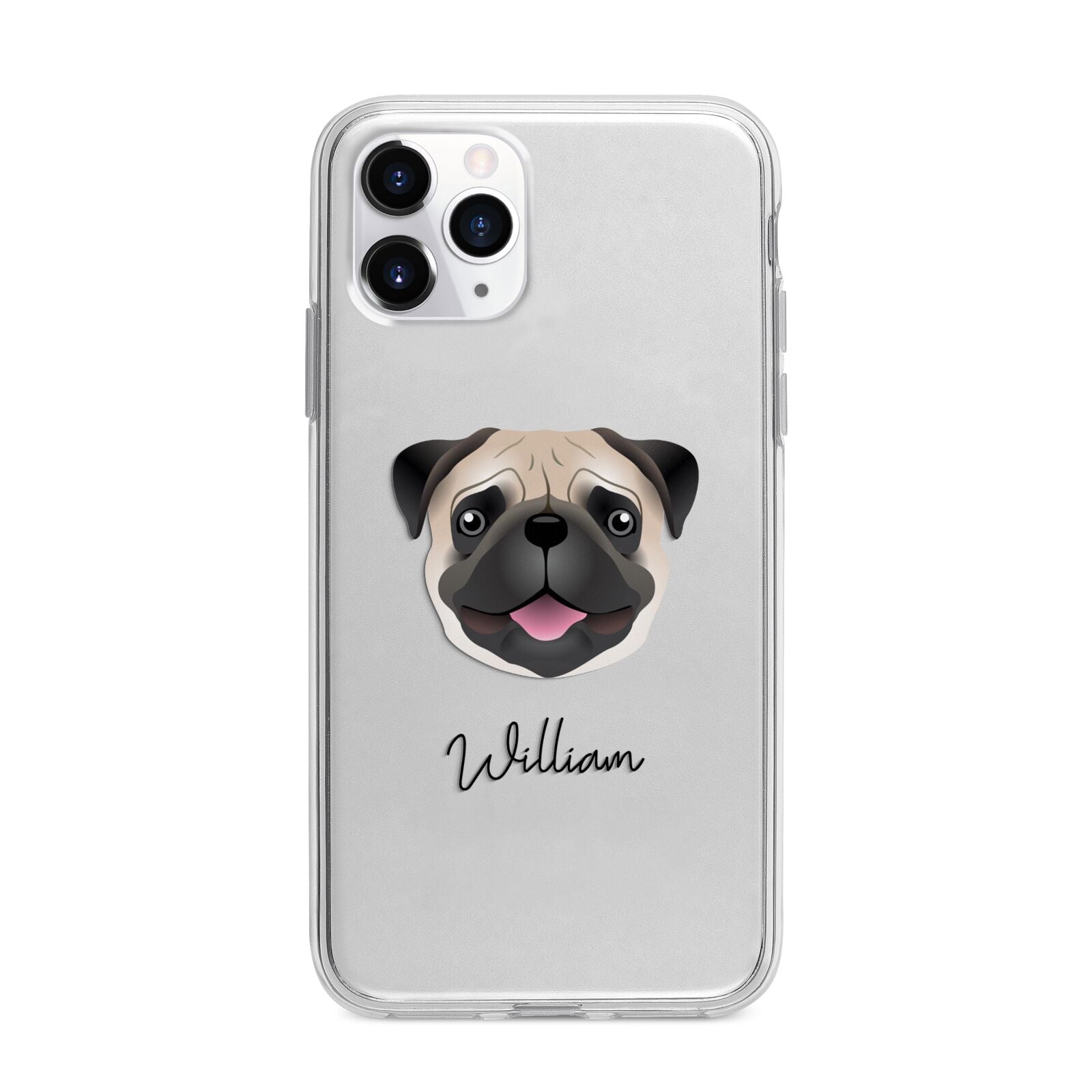 Custom Dog Illustration with Name Apple iPhone 11 Pro Max in Silver with Bumper Case