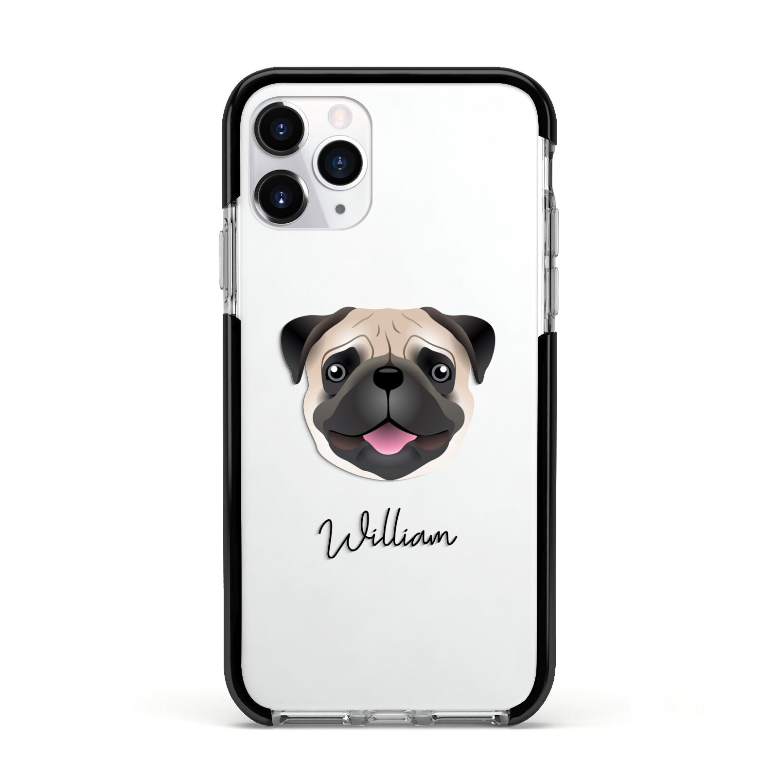 Custom Dog Illustration with Name Apple iPhone 11 Pro in Silver with Black Impact Case