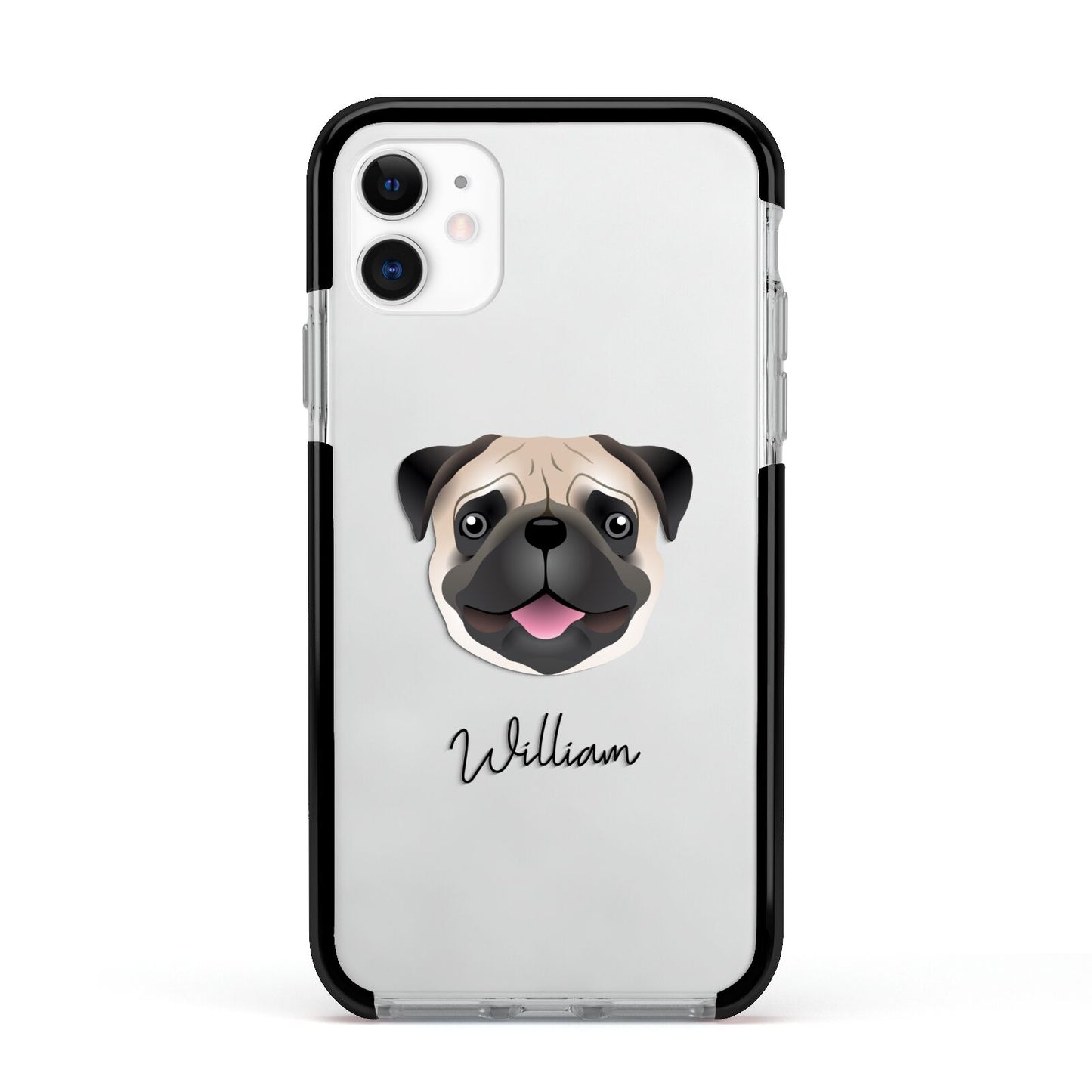 Custom Dog Illustration with Name Apple iPhone 11 in White with Black Impact Case