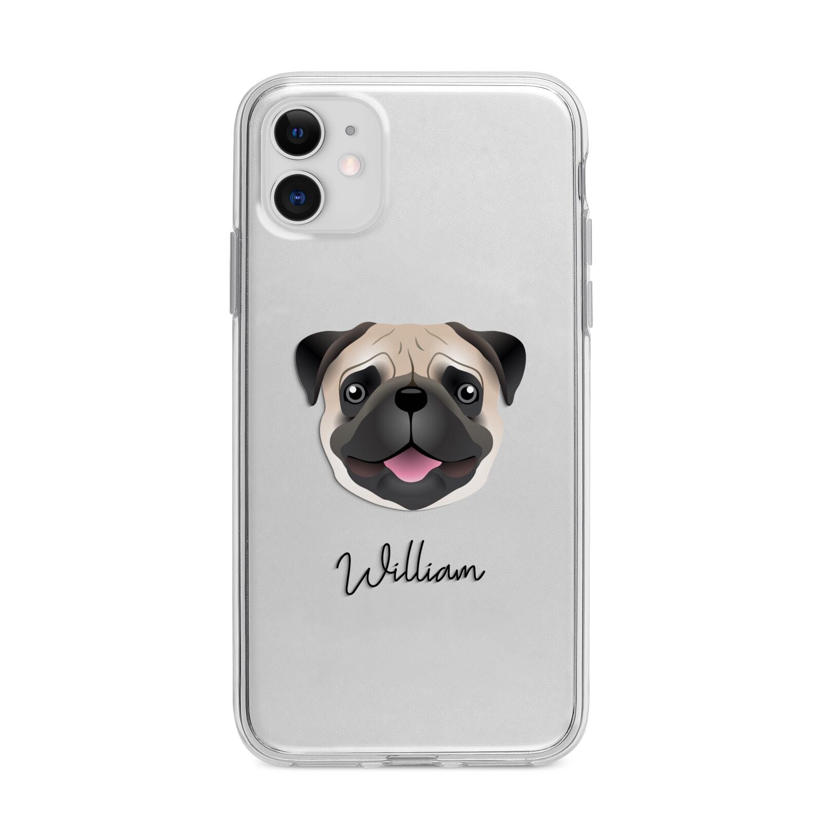 Custom Dog Illustration with Name Apple iPhone 11 in White with Bumper Case