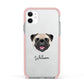 Custom Dog Illustration with Name Apple iPhone 11 in White with Pink Impact Case