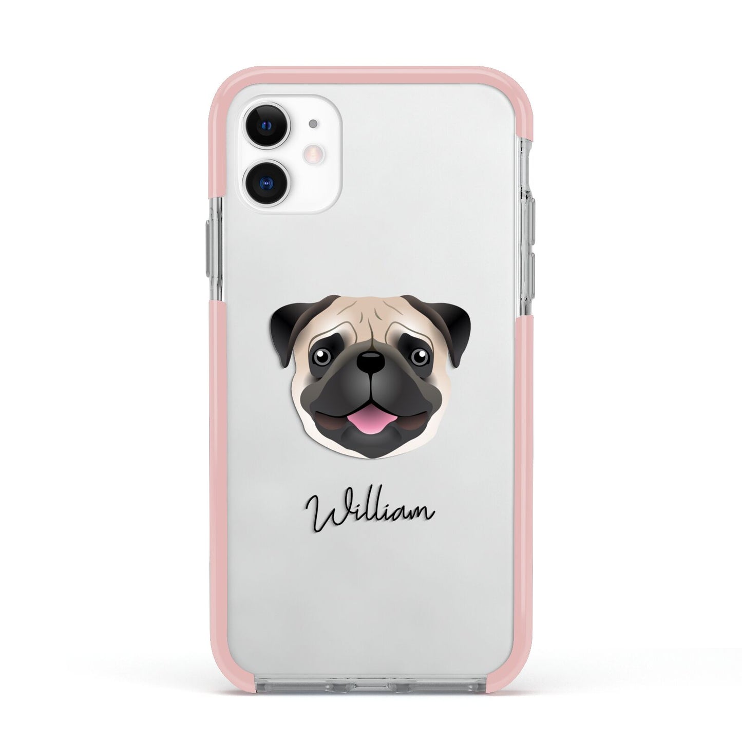 Custom Dog Illustration with Name Apple iPhone 11 in White with Pink Impact Case