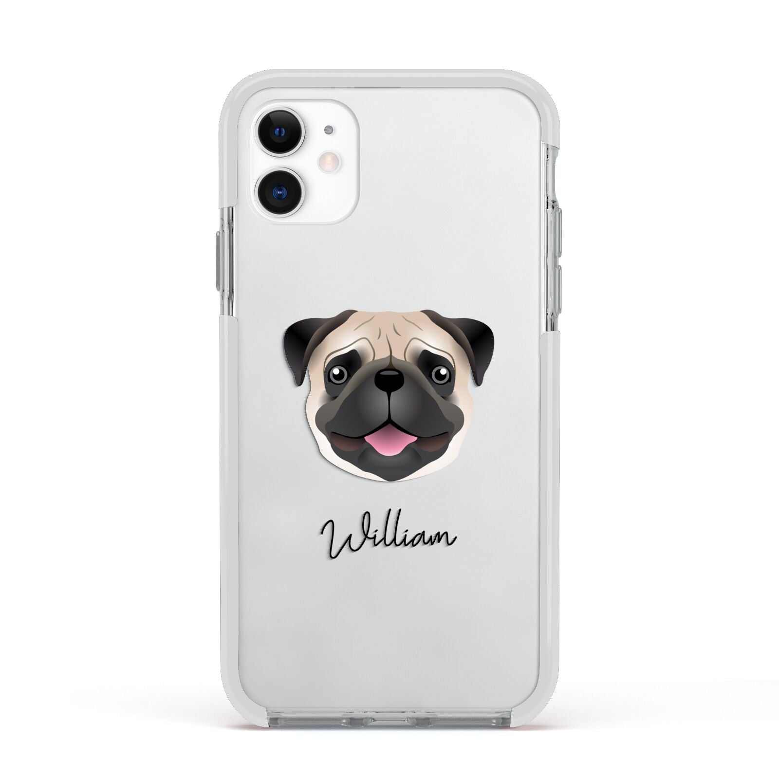 Custom Dog Illustration with Name Apple iPhone 11 in White with White Impact Case