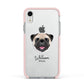 Custom Dog Illustration with Name Apple iPhone XR Impact Case Pink Edge on Silver Phone
