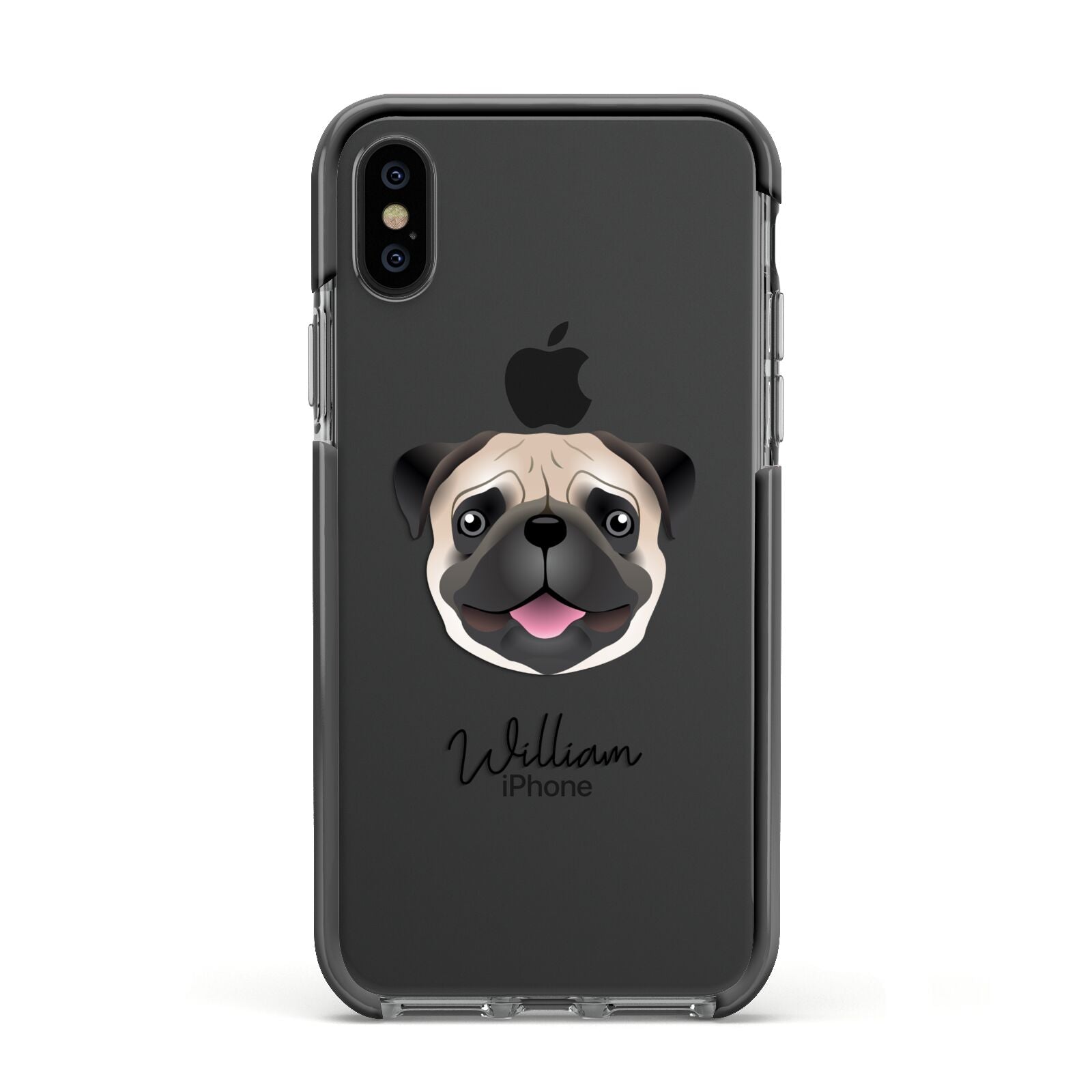 Custom Dog Illustration with Name Apple iPhone Xs Impact Case Black Edge on Black Phone