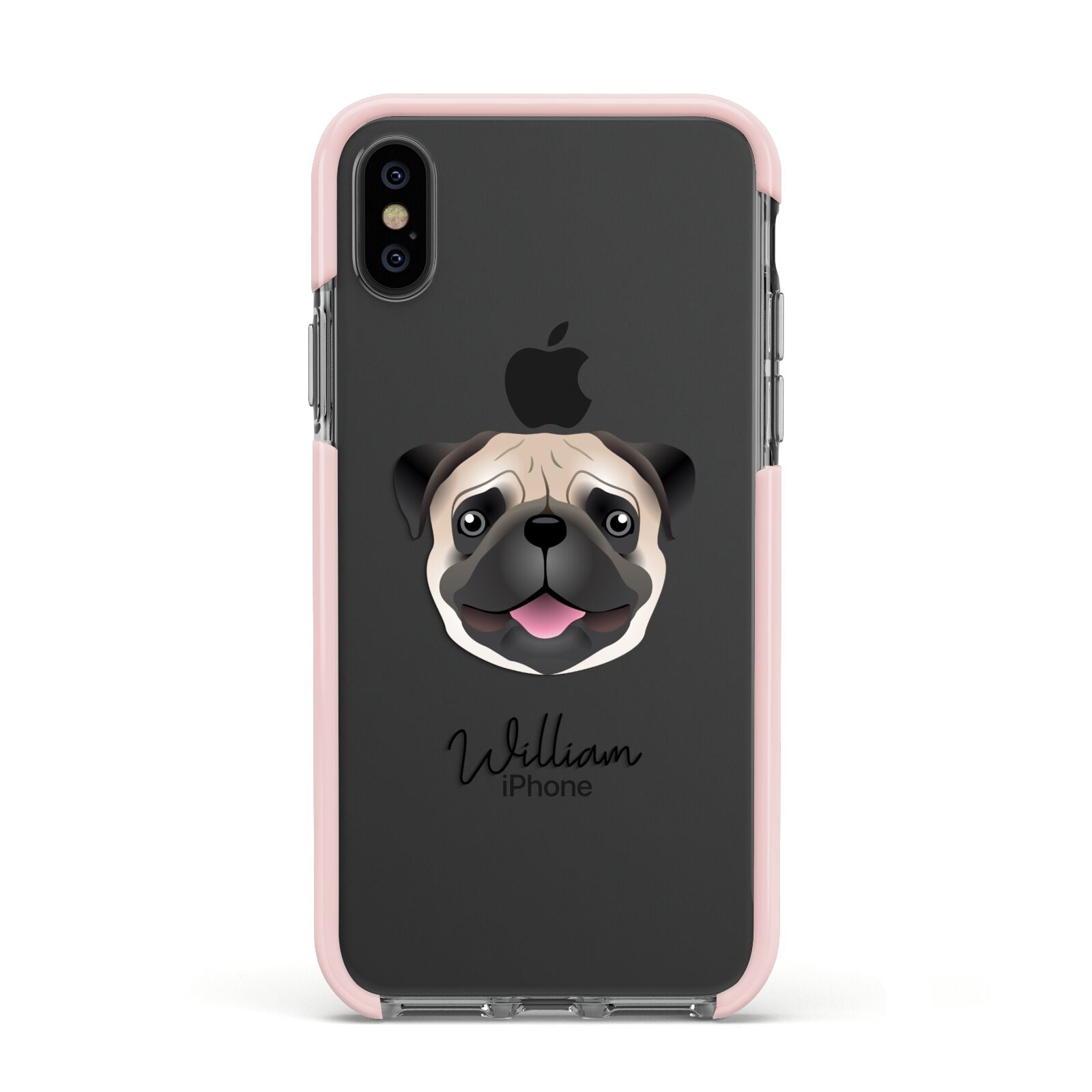 Custom Dog Illustration with Name Apple iPhone Xs Impact Case Pink Edge on Black Phone